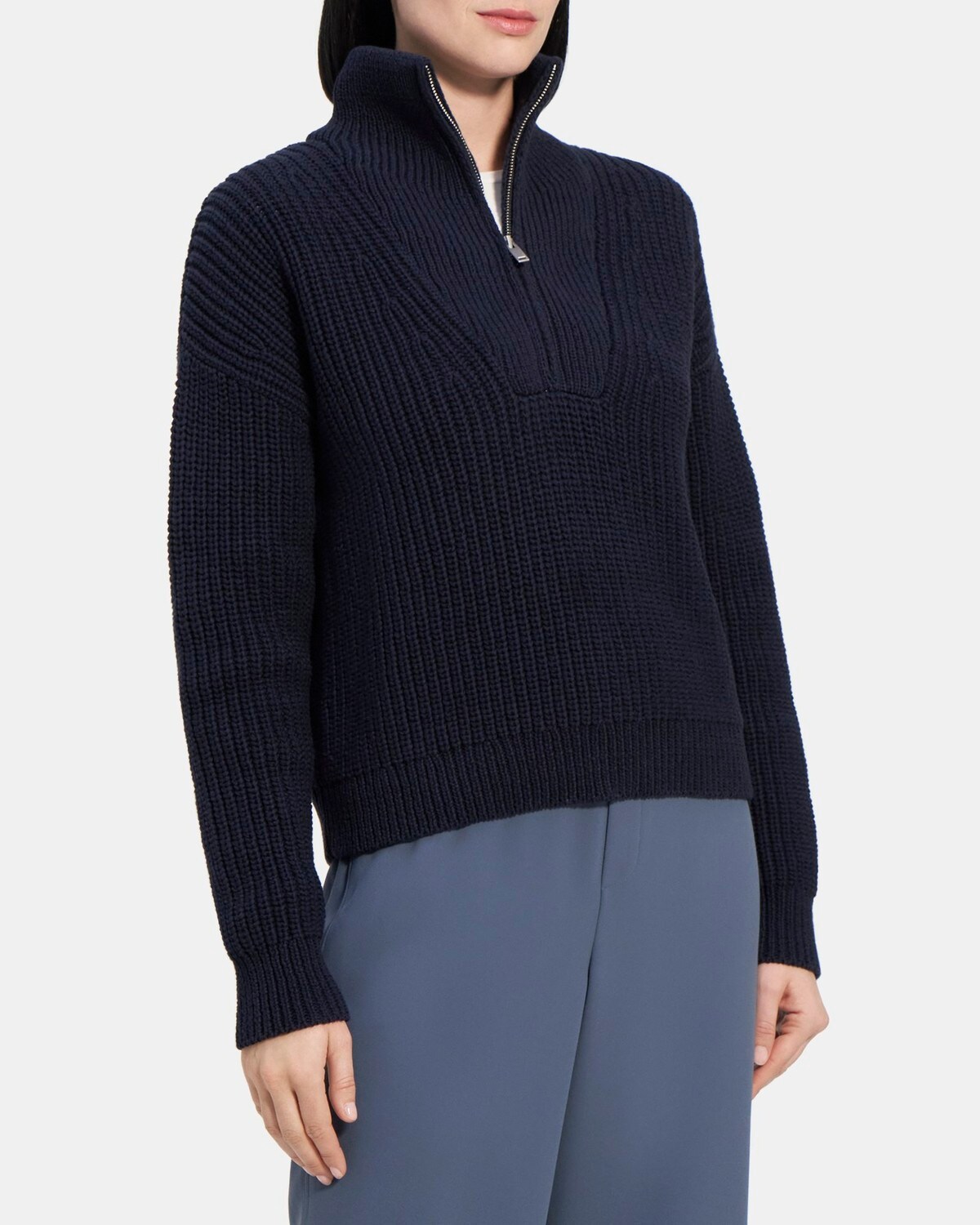 Rib Knit Cotton Half-Zip Sweater | Theory
