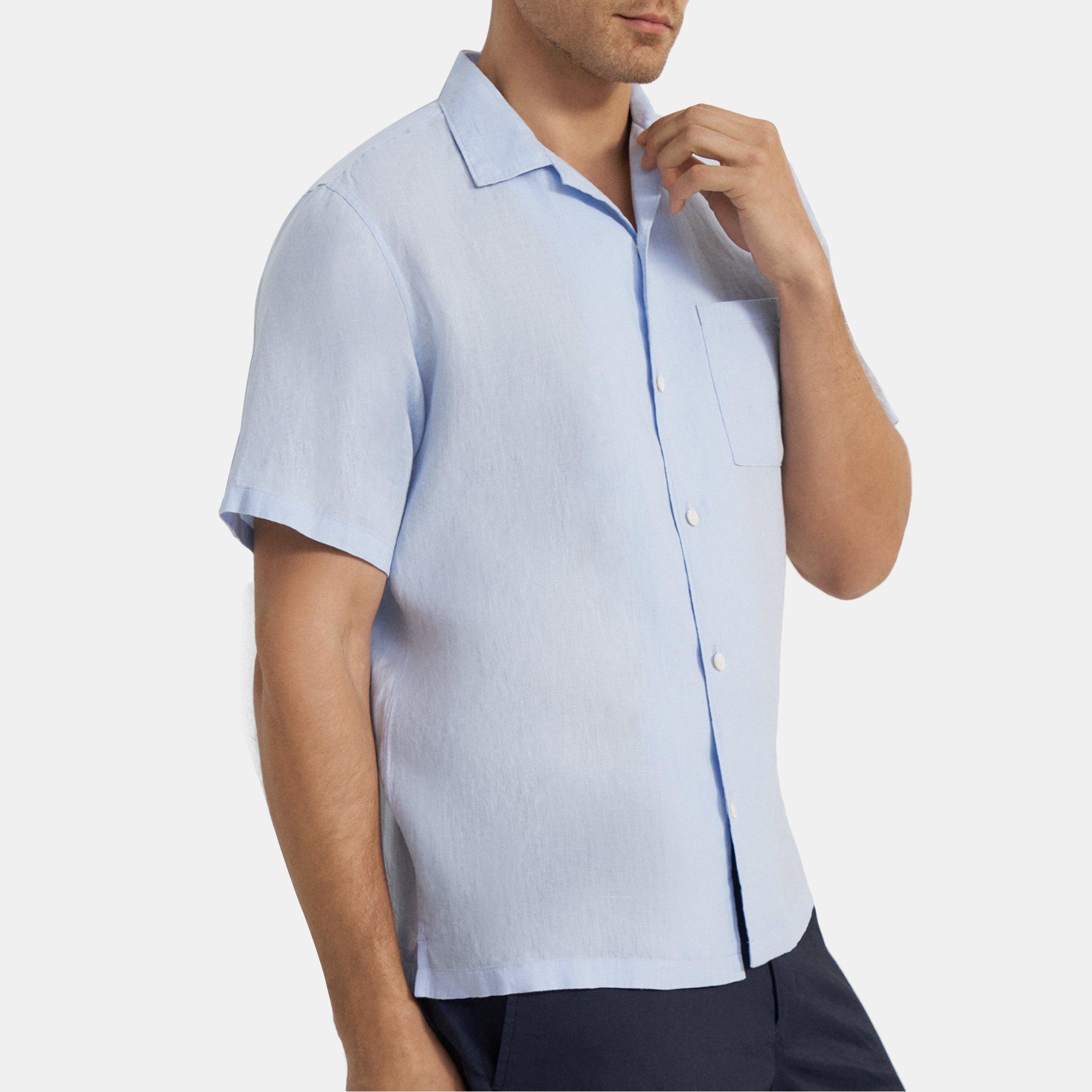 띠어리 Theory Short-Sleeve Shirt in Linen Twill