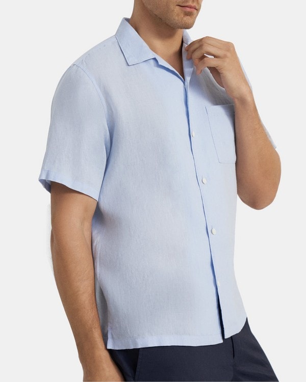 띠어리 Theory Short-Sleeve Shirt in Linen Twill