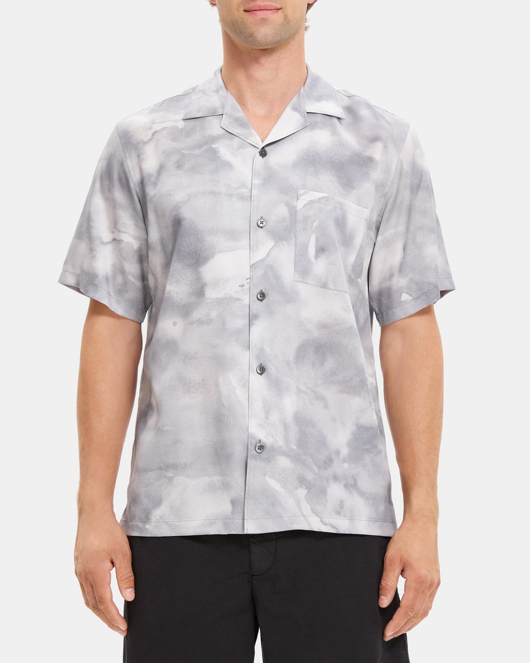 띠어리 Theory Short-Sleeve Shirt in Cloud Print Lyocell,GREY MULTI