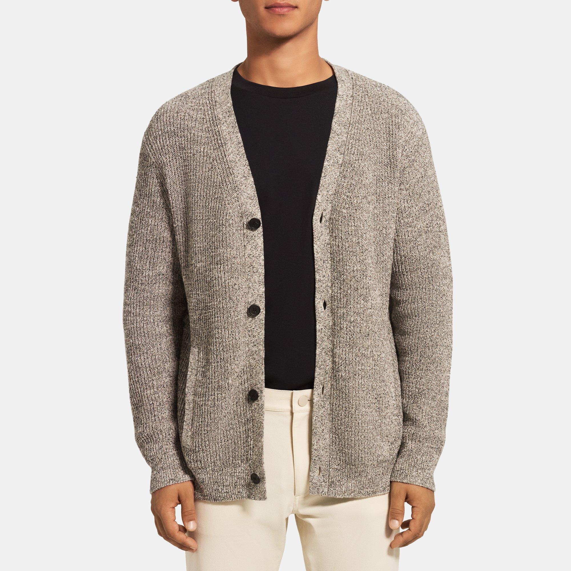 Theory V-Neck Cardigan in Cotton-Blend Tweed