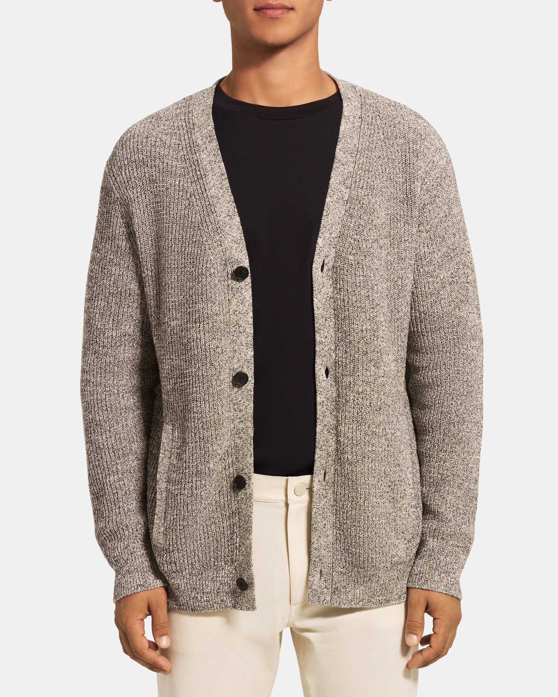 Cotton-Blend Tweed V-Neck Cardigan | Theory Outlet