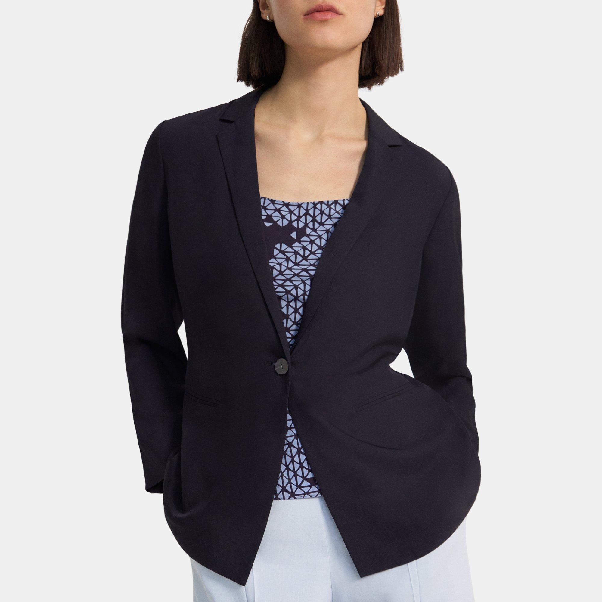 띠어리 Theory Belted Blazer in Washed Twill,NAVY