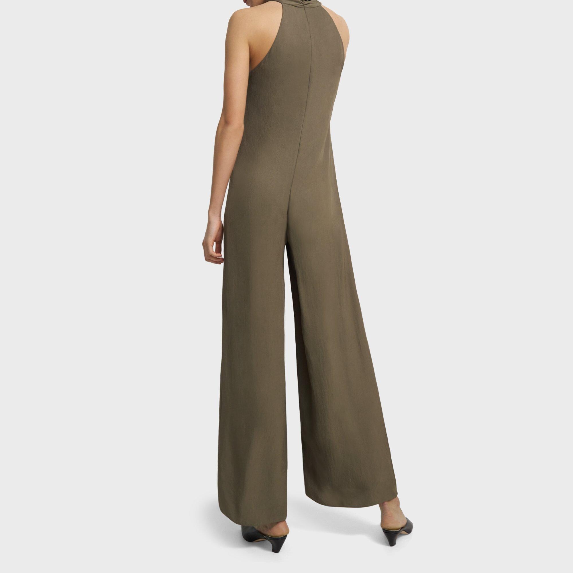 Washed Twill Twisted Halter Jumpsuit | Theory Outlet