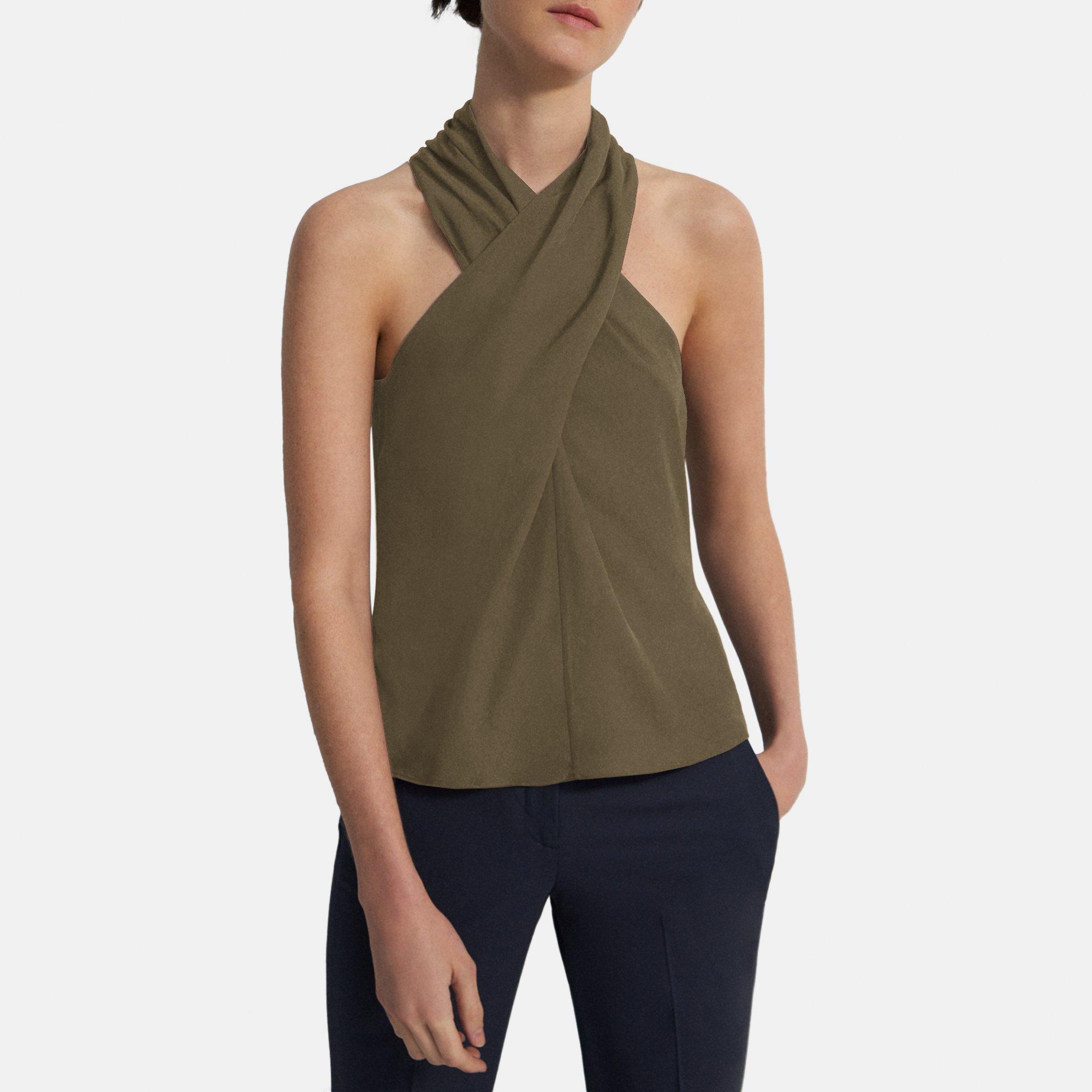 Theory Twisted Halter Top in Washed Twill