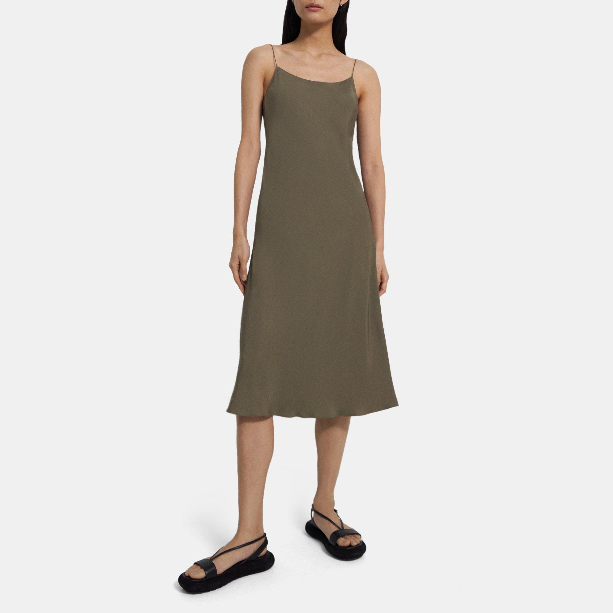 Washed Twill Smocked Slip Dress | Theory Outlet