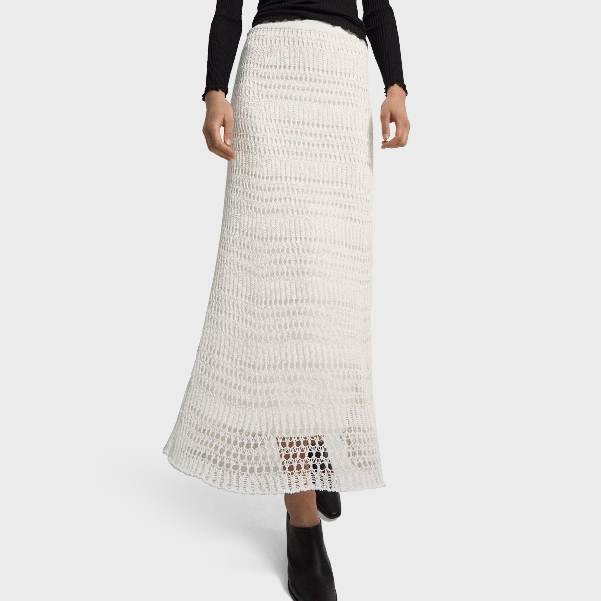 White Cotton Crochet PullOn Maxi Skirt Theory Outlet