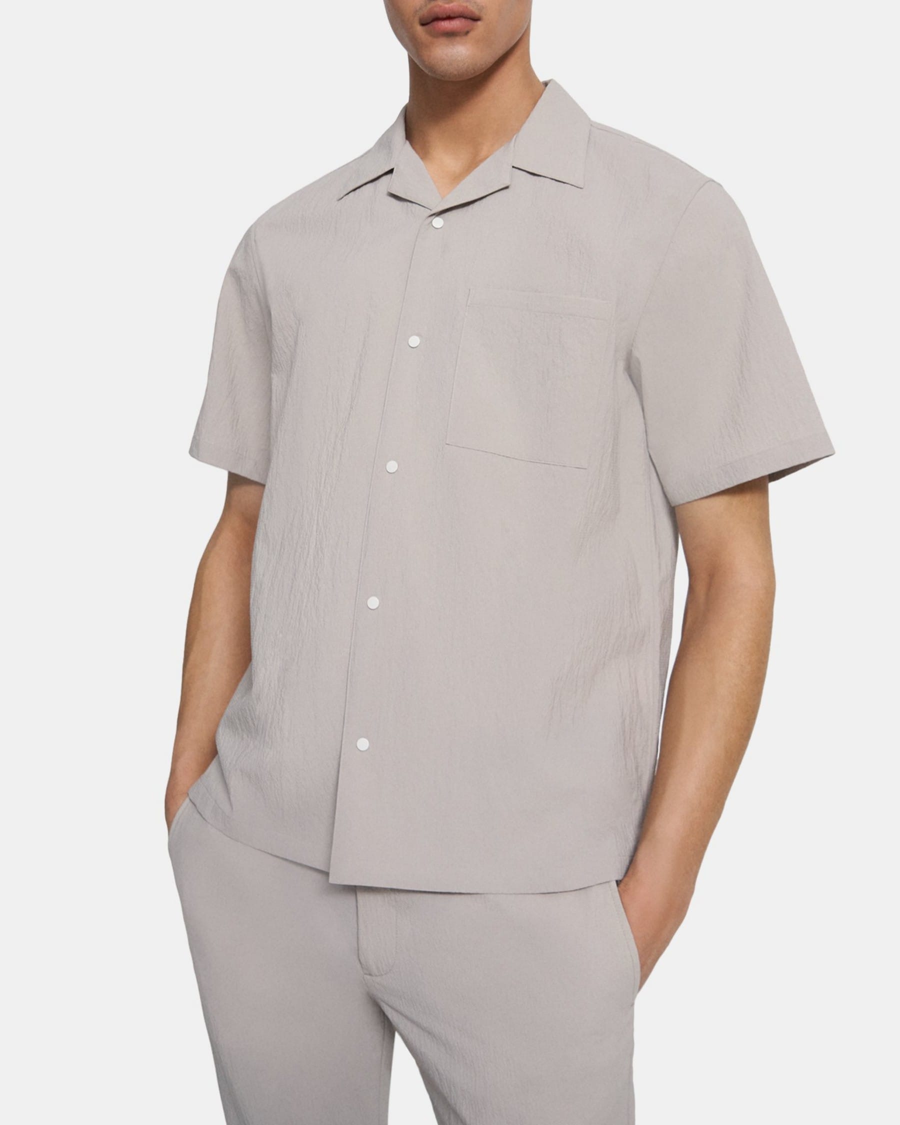 띠어리 Theory Noll Short-Sleeve Shirt in Kelso Nylon,OPAL