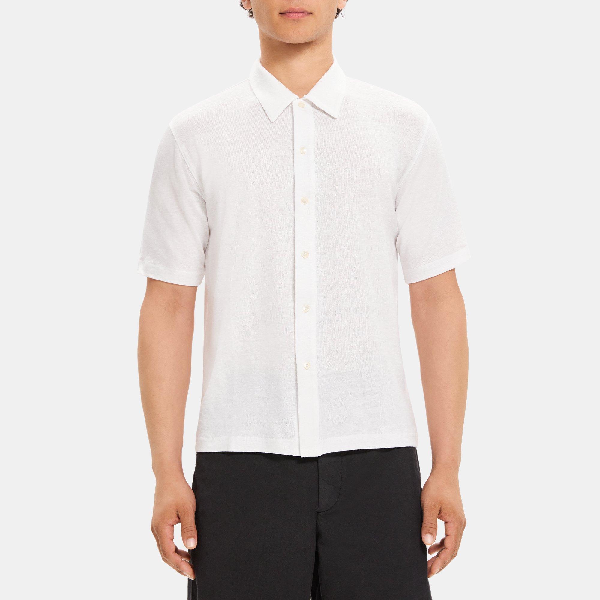 띠어리 Theory Ryder Short-Sleeve Polo in Linen Jersey,IVORY