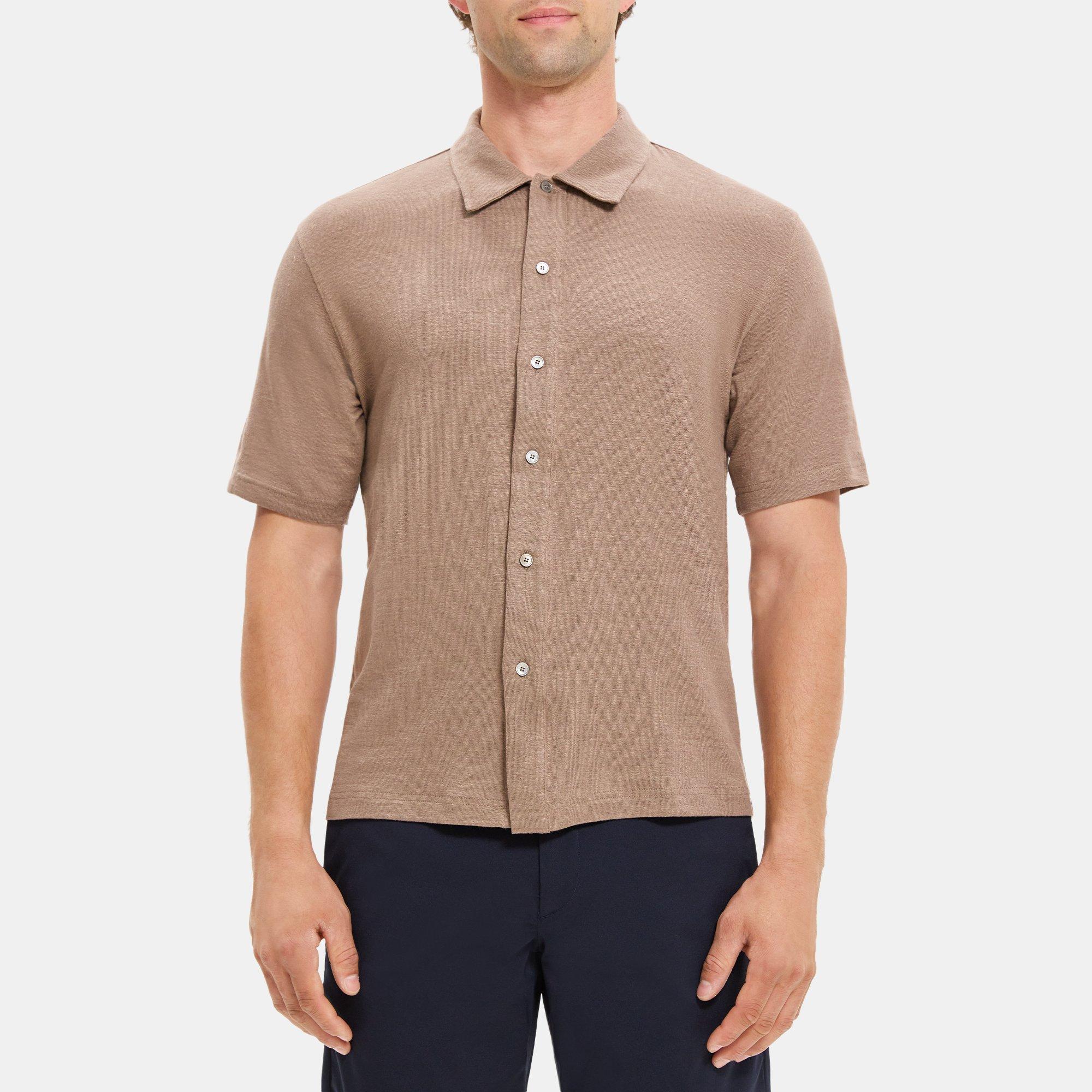 띠어리 Theory Ryder Short-Sleeve Polo in Linen Jersey,FOSSIL