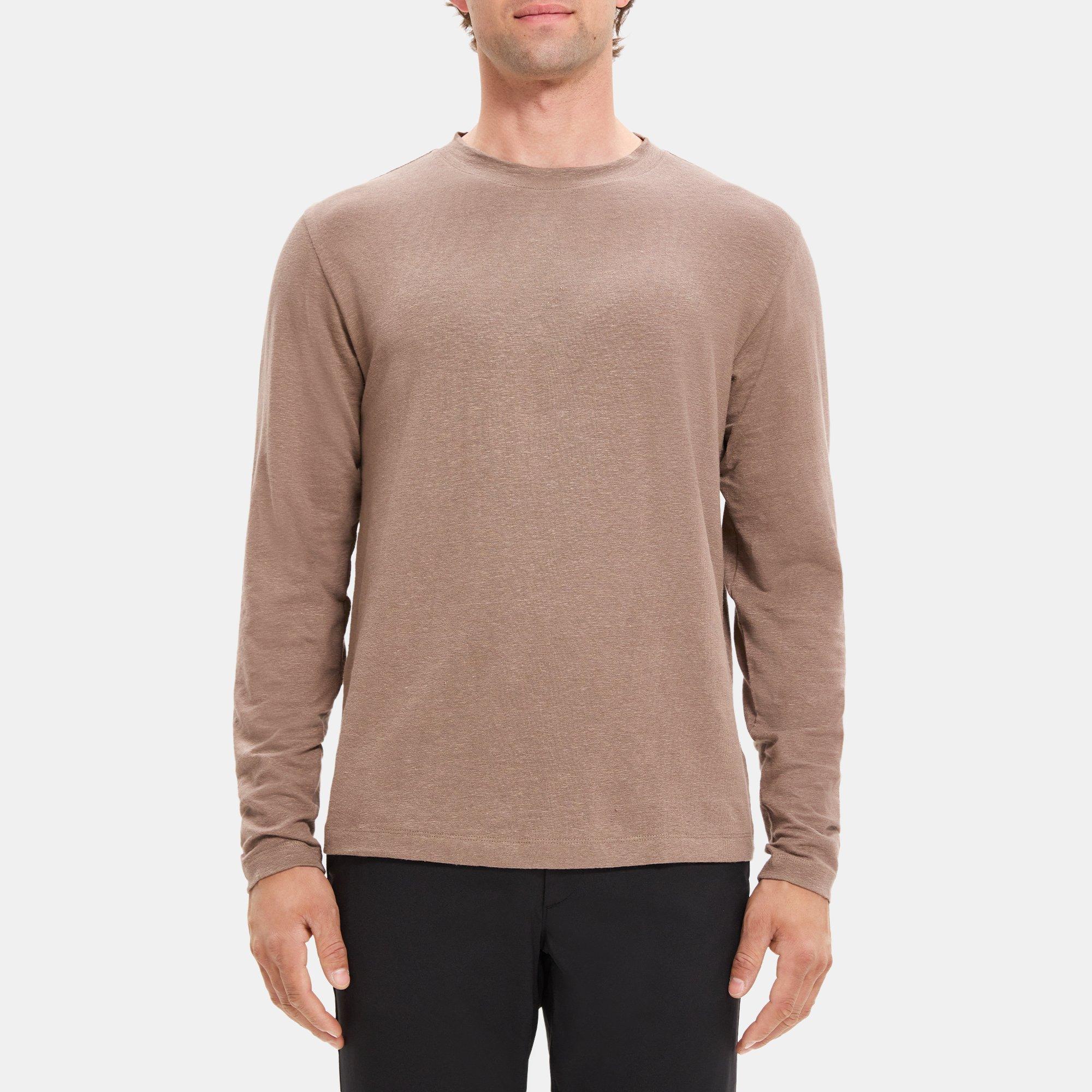 띠어리 Theory Ryder Long-Sleeve Tee in Stretch Linen,FOSSIL