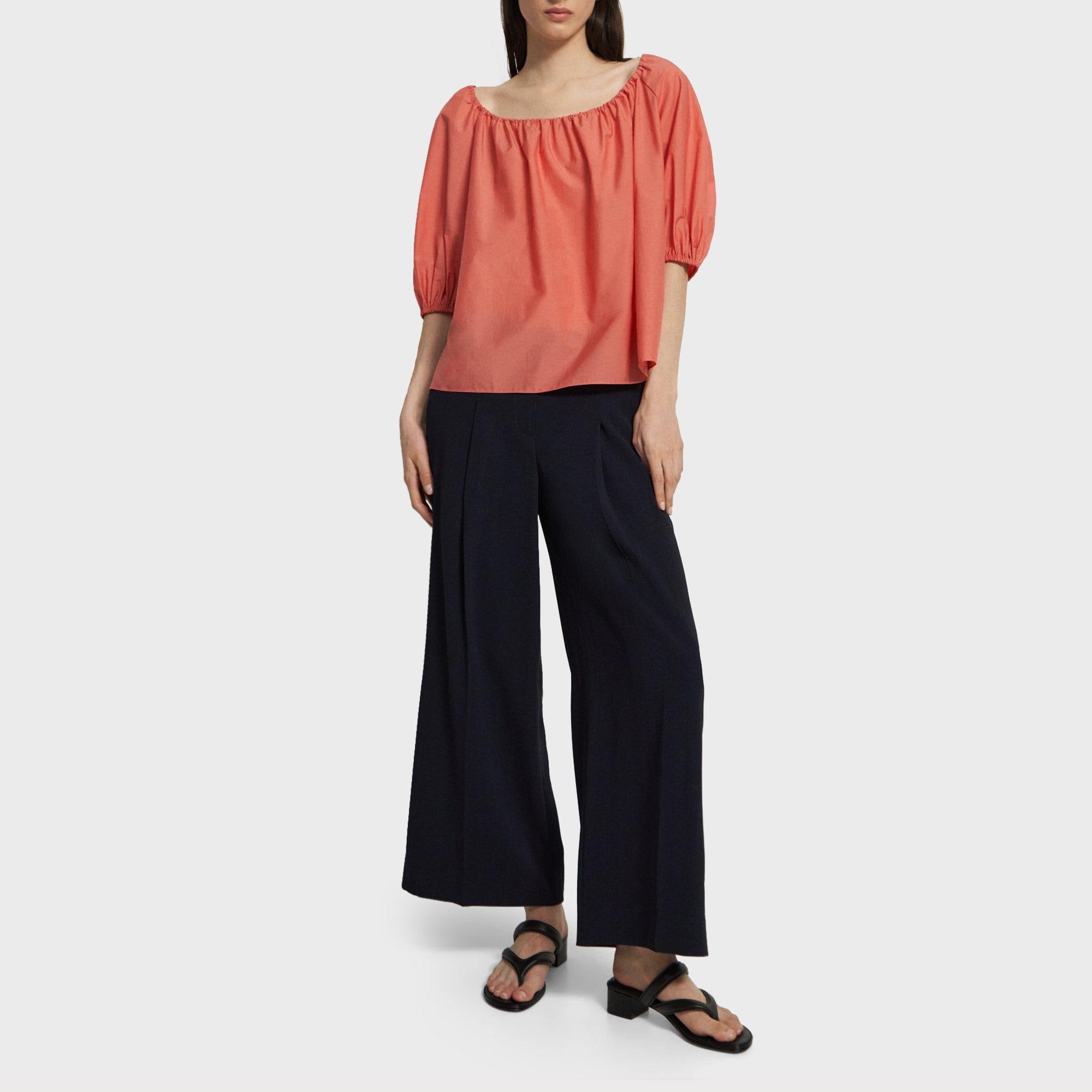 Red Cotton Blend Scoop Neck Top | Theory Outlet