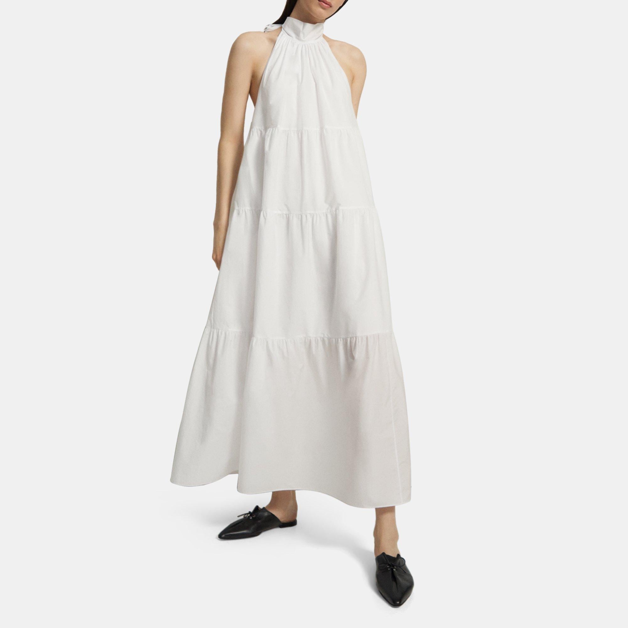 Theory Tiered Halter Maxi Dress in Cotton Blend