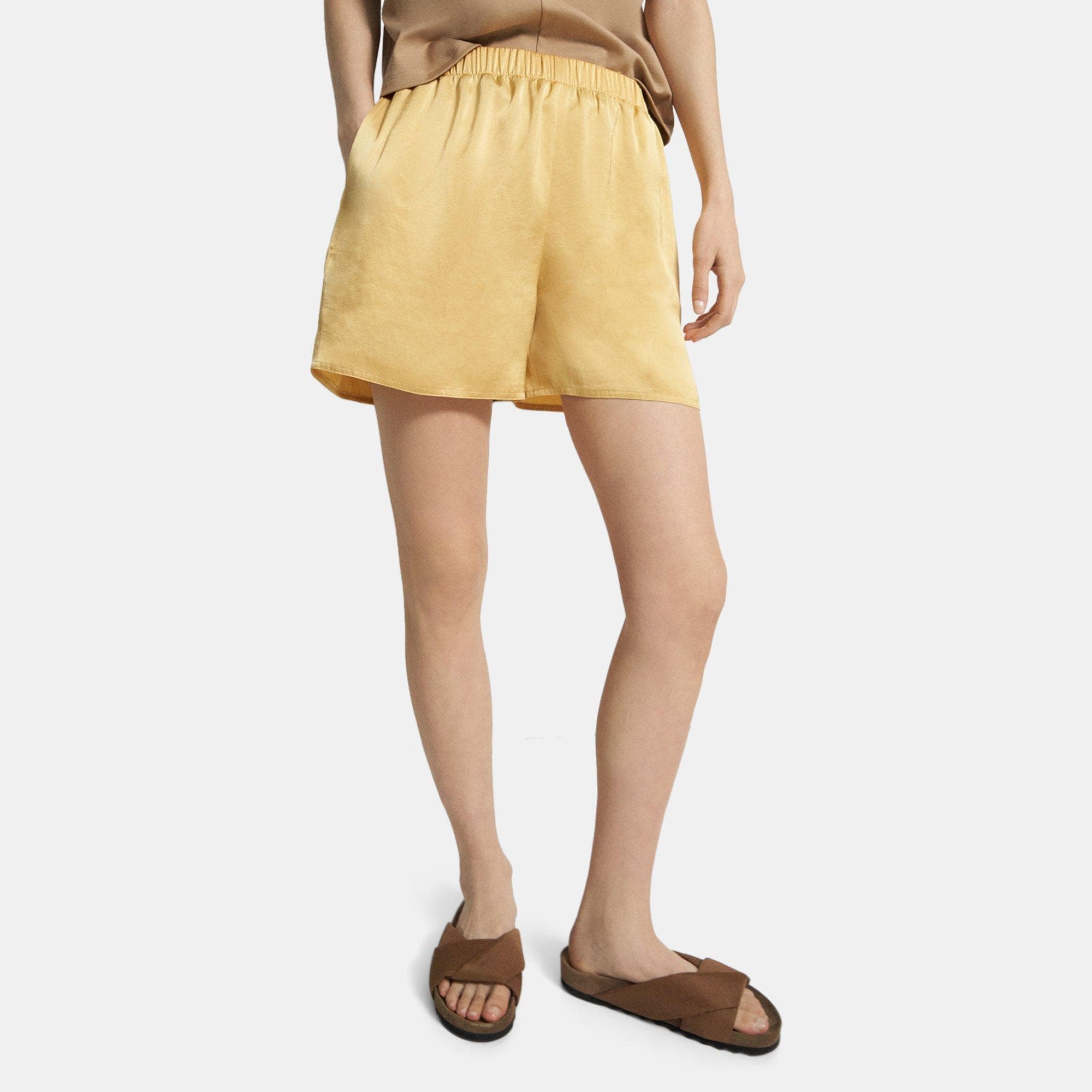 Theory Easy Pull-On Short in Crushed Satin