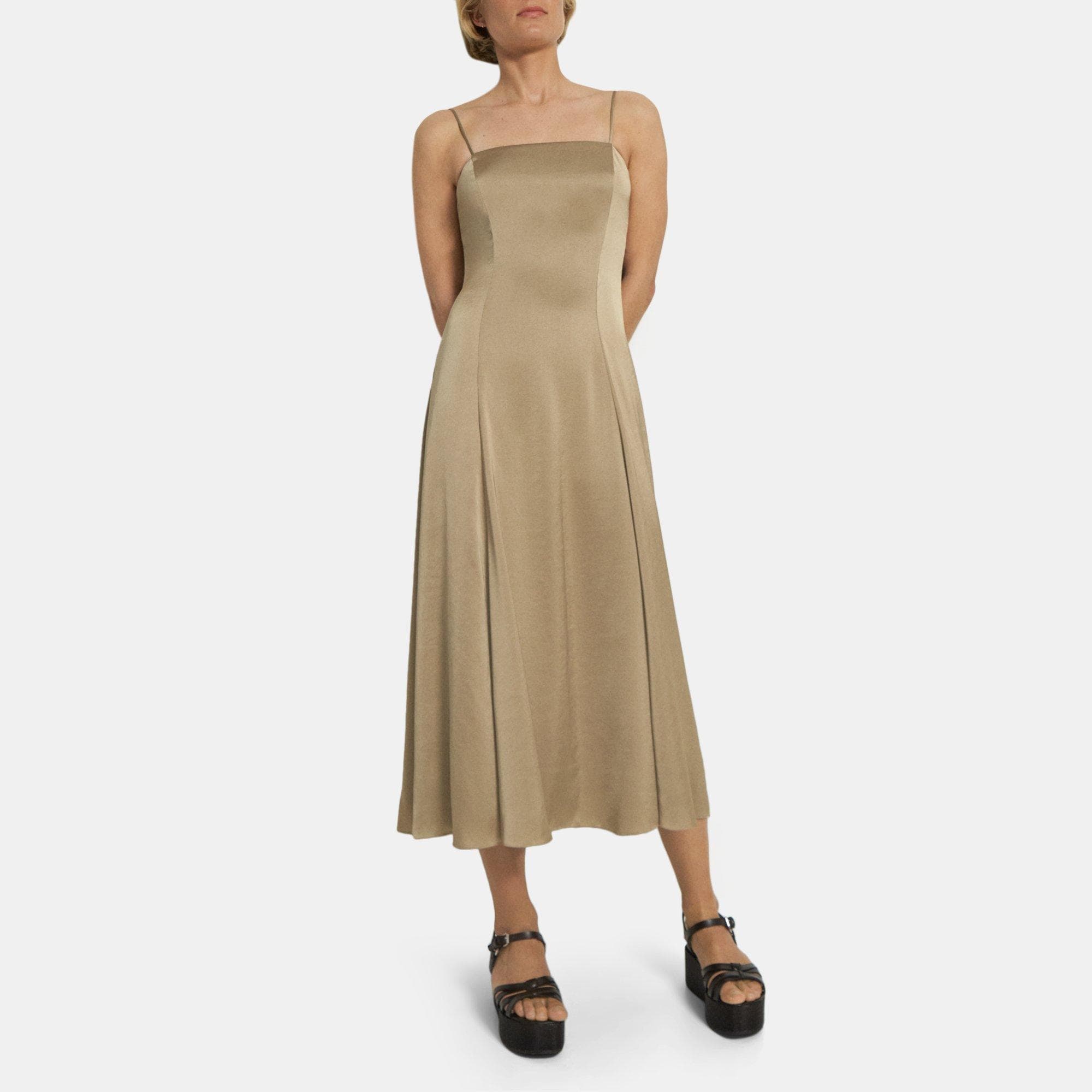 Crushed Satin Cami Midi Dress | Theory Outlet