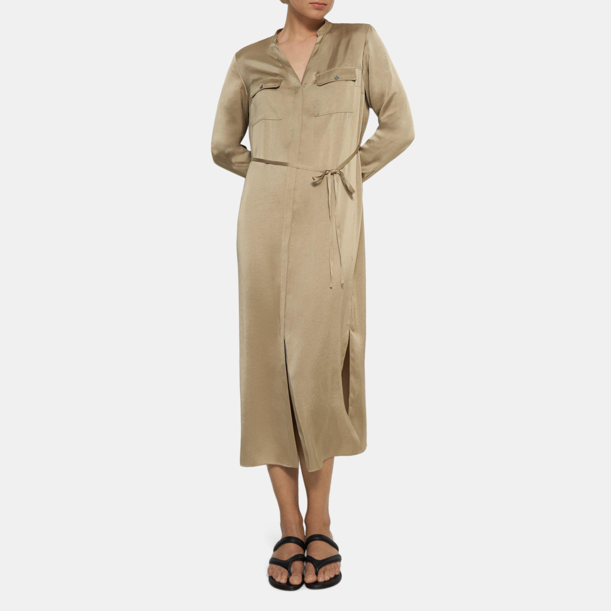 Crushed Satin Utility Shirt Dress | Theory Outlet