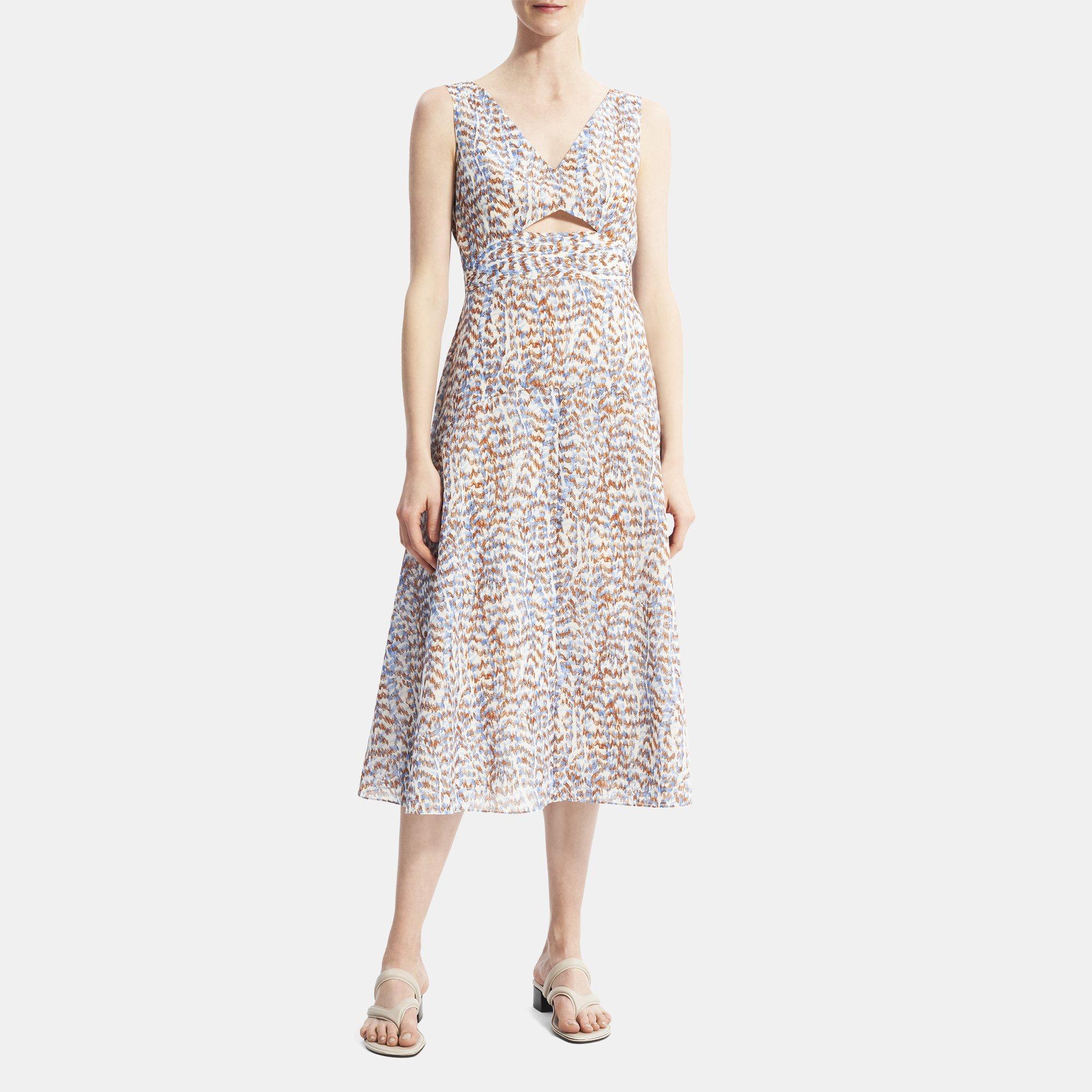 띠어리 Theory Cutout Midi Dress in Printed Poly,BLUE MULTI