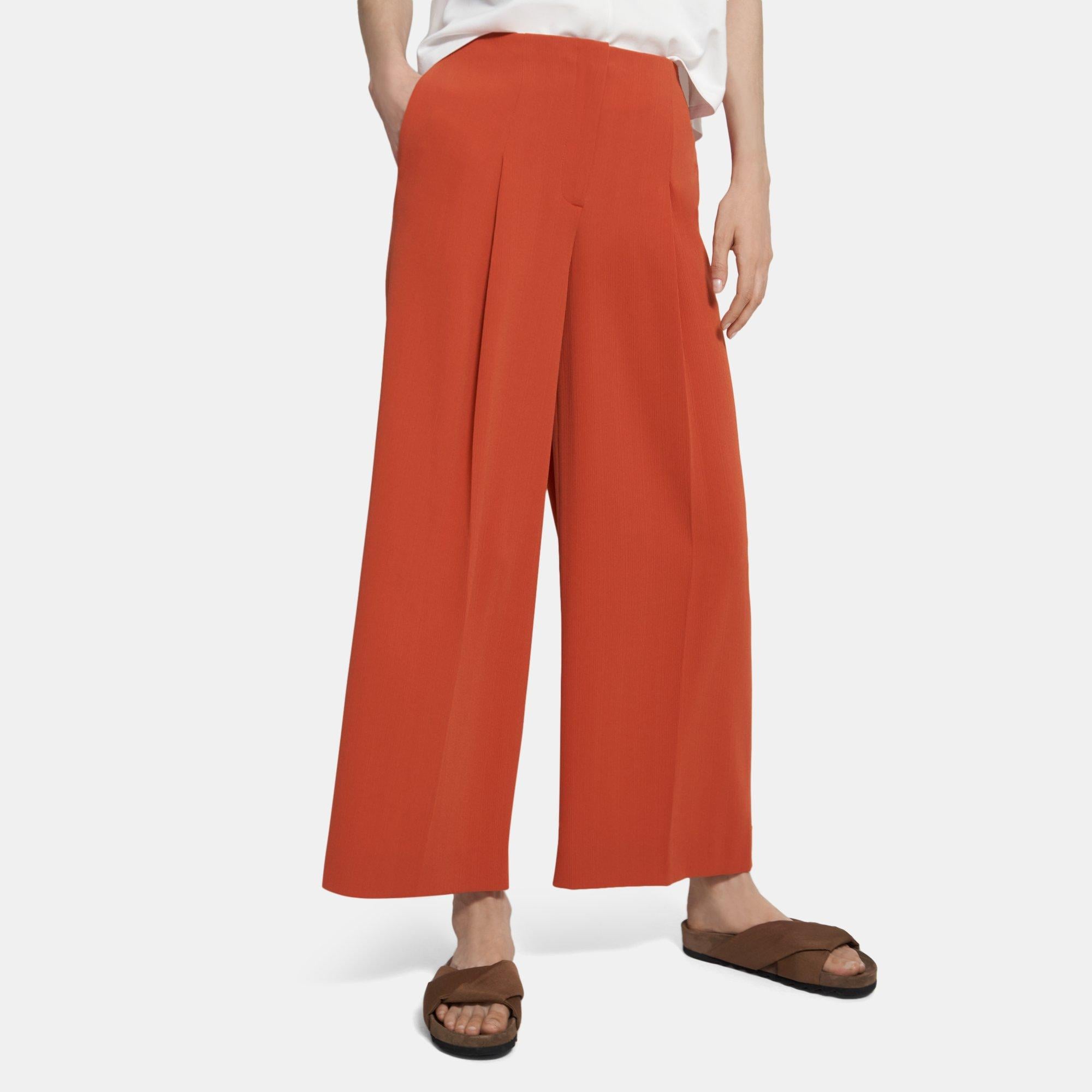 Theory Pleated Wide-Leg Pant in Striped Admiral Crepe