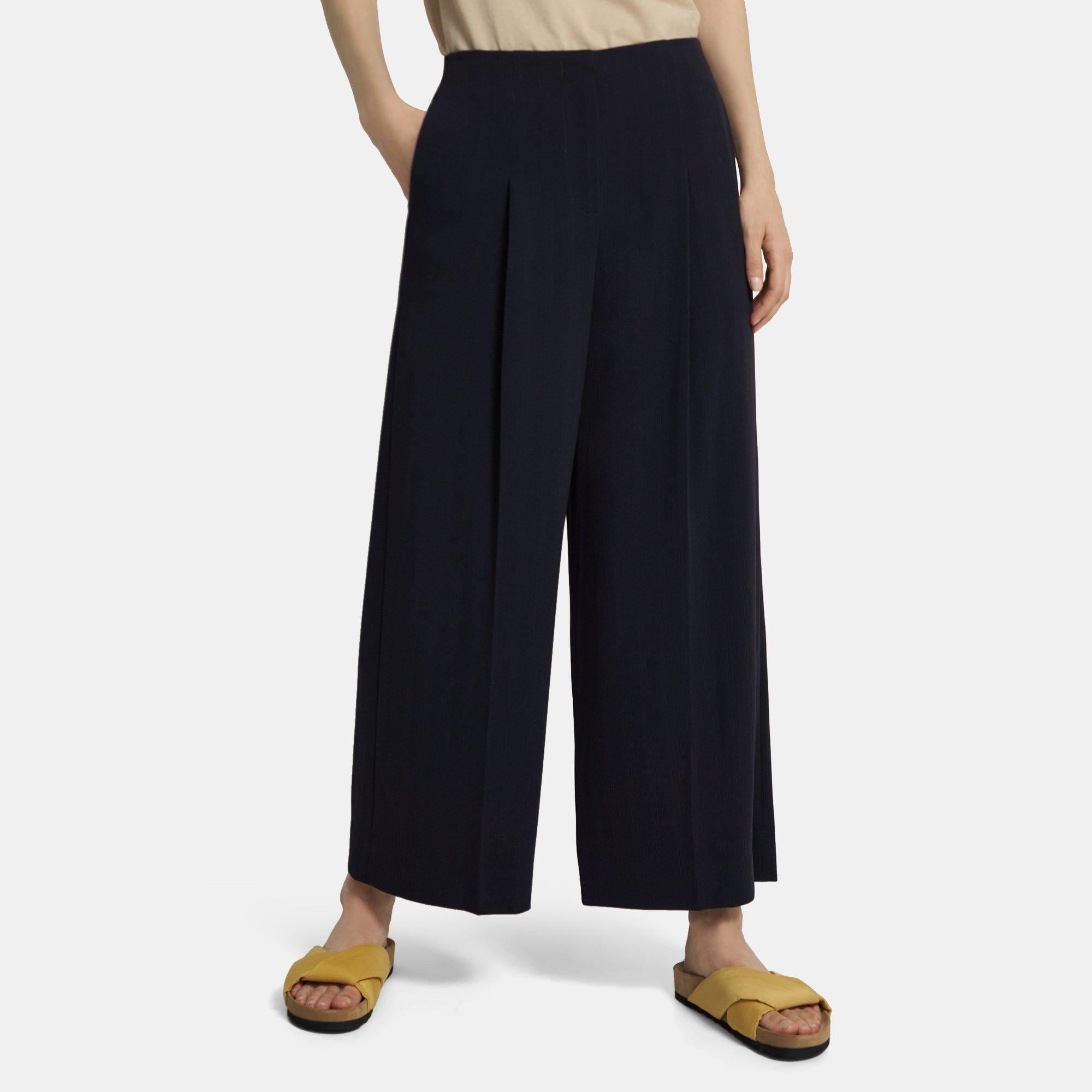 Blue Striped Admiral Crepe Pleated Wide-Leg Pant | Theory