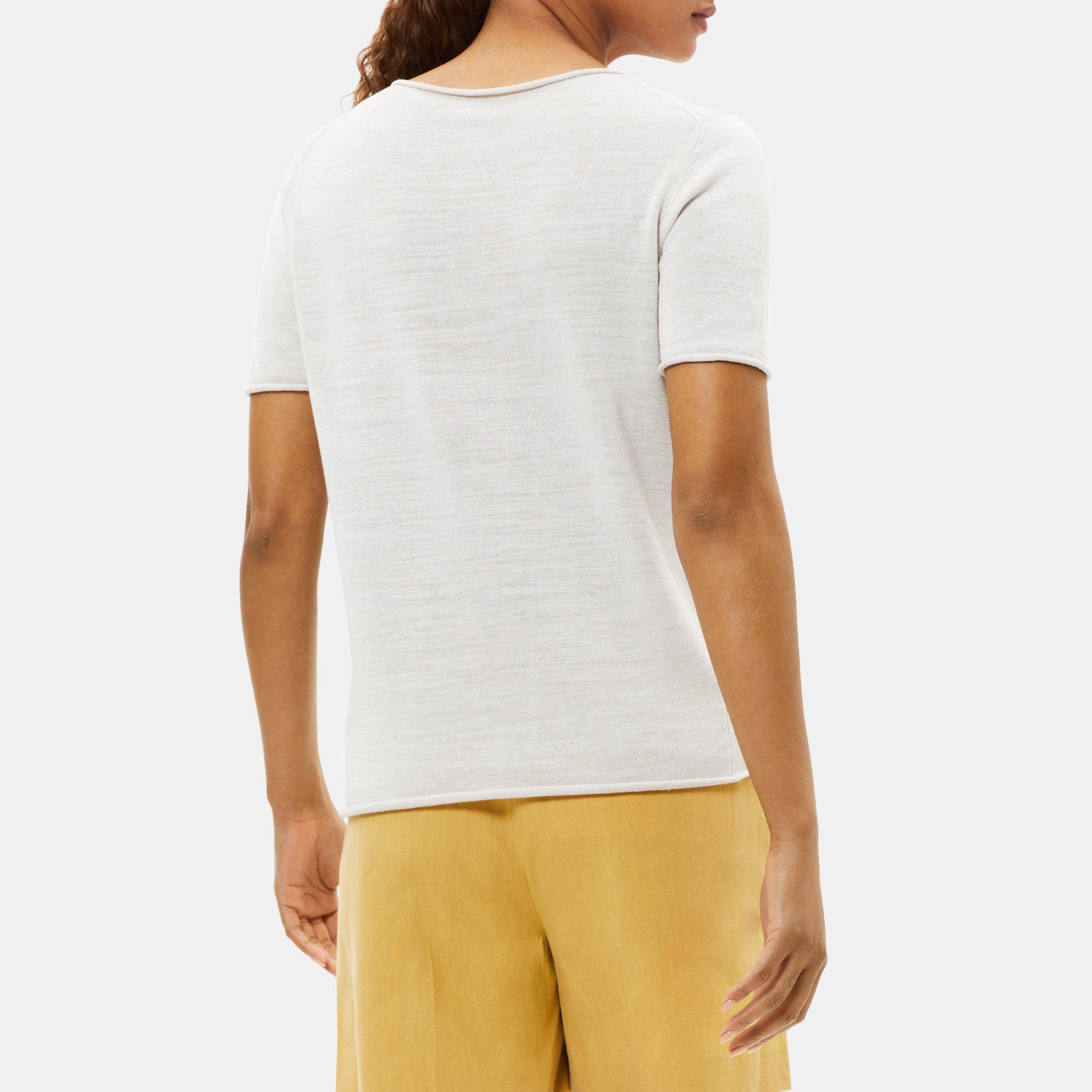 Textured Linen Short-Sleeve Sweater | Theory Outlet