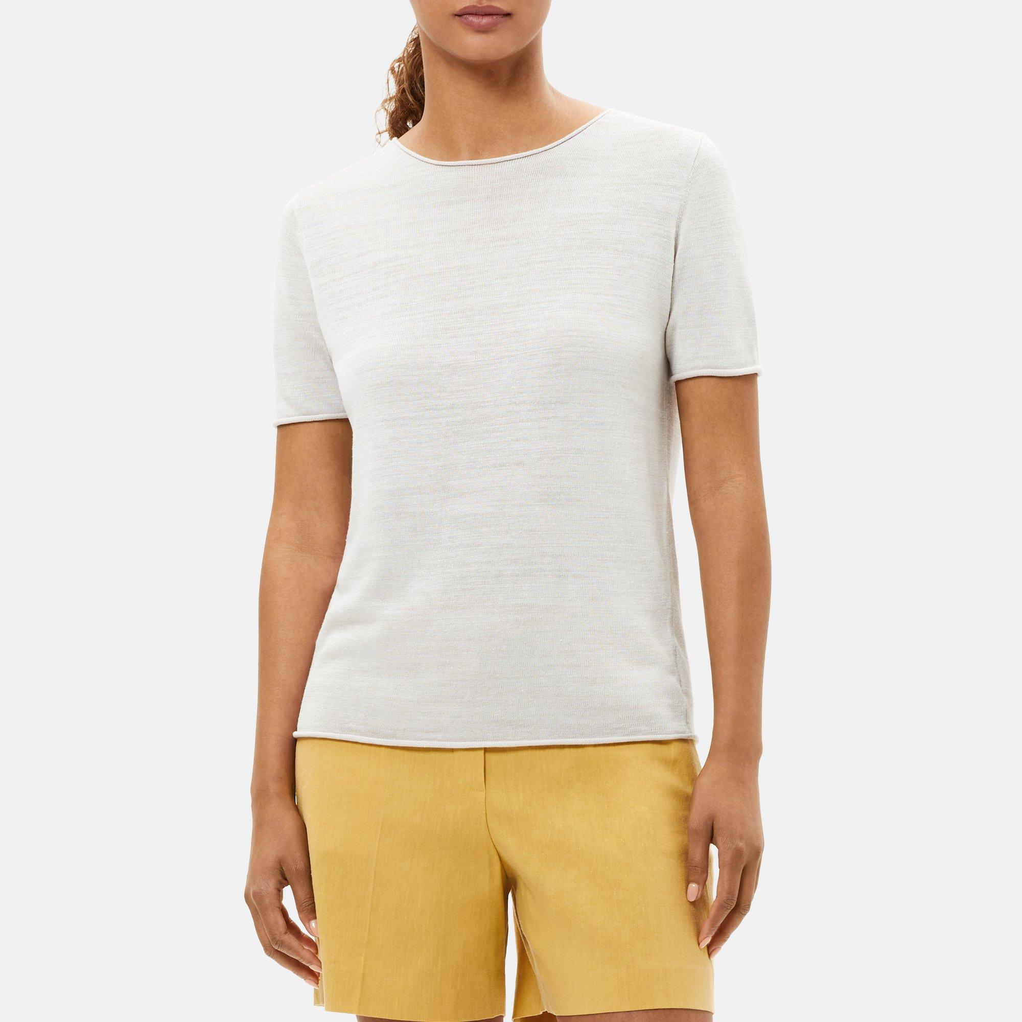 Textured Linen Short-Sleeve Sweater | Theory Outlet