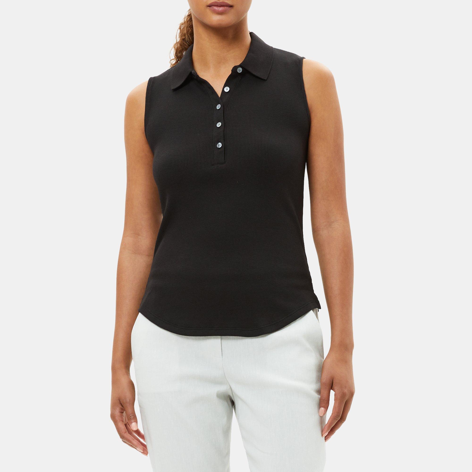 Theory Sleeveless Polo in Ribbed Modal Cotton