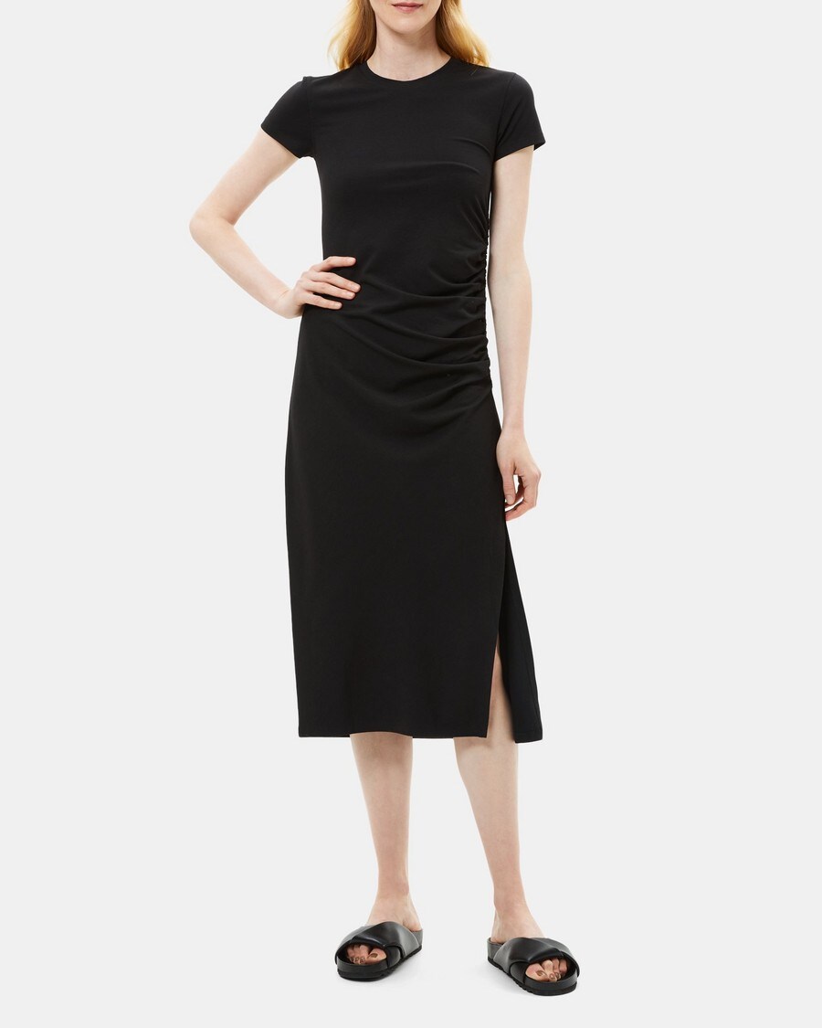 Stretch Modal Cotton Shirred Tee Dress | Theory Outlet