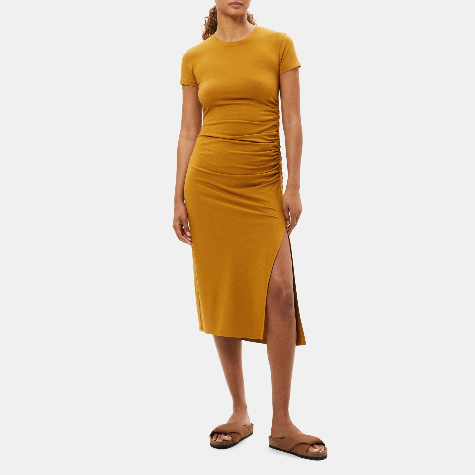Theory Shirred Tee Dress in Stretch Modal Cotton