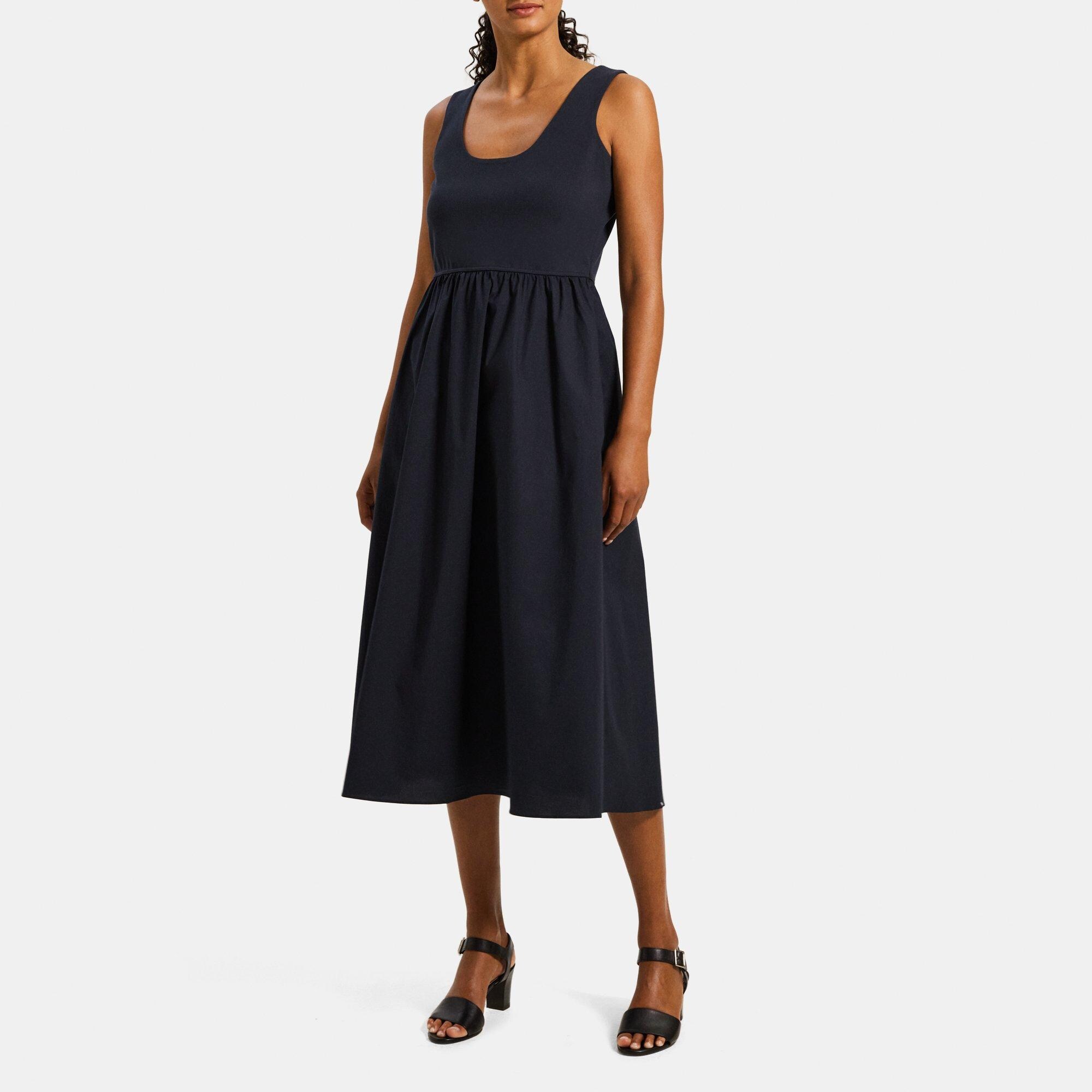 Cotton Poplin Sleeveless Flare Dress | Theory Outlet