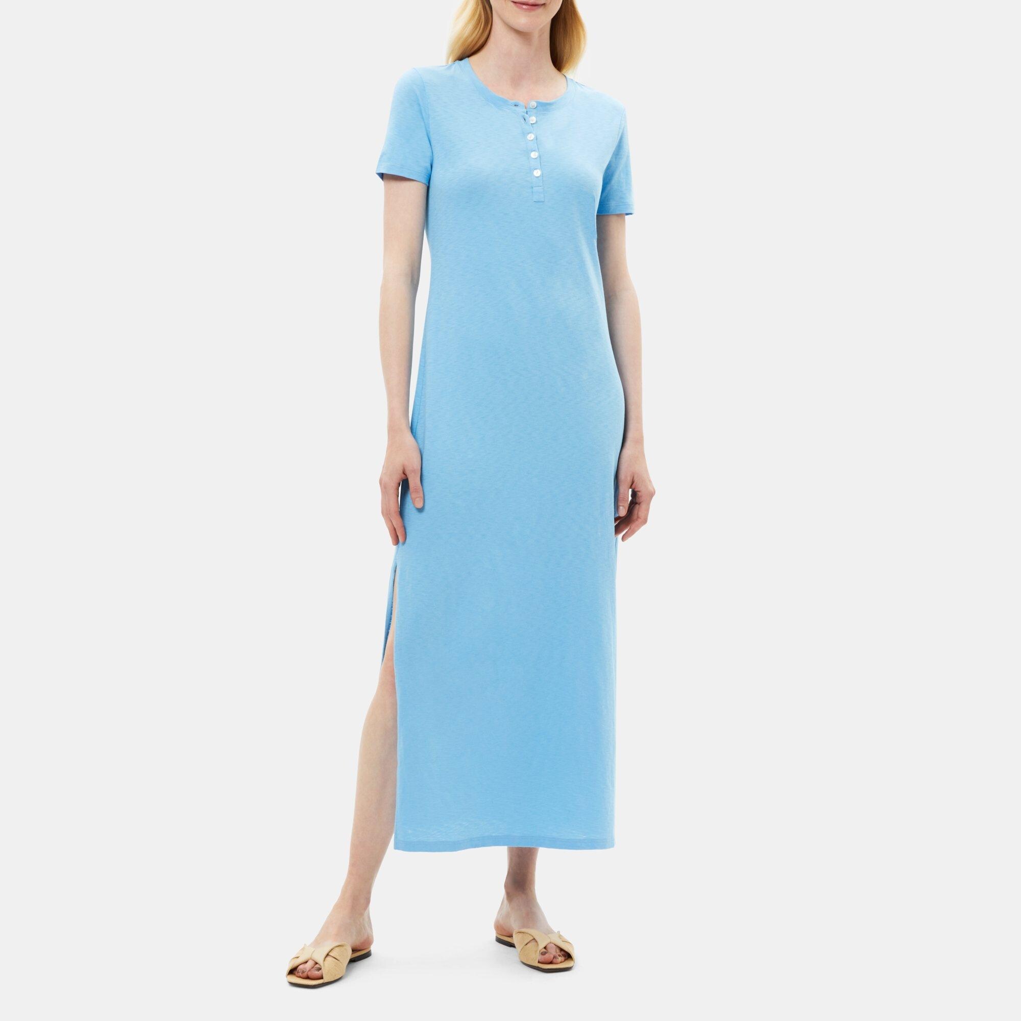 Theory Henley Maxi Dress in Slub Cotton