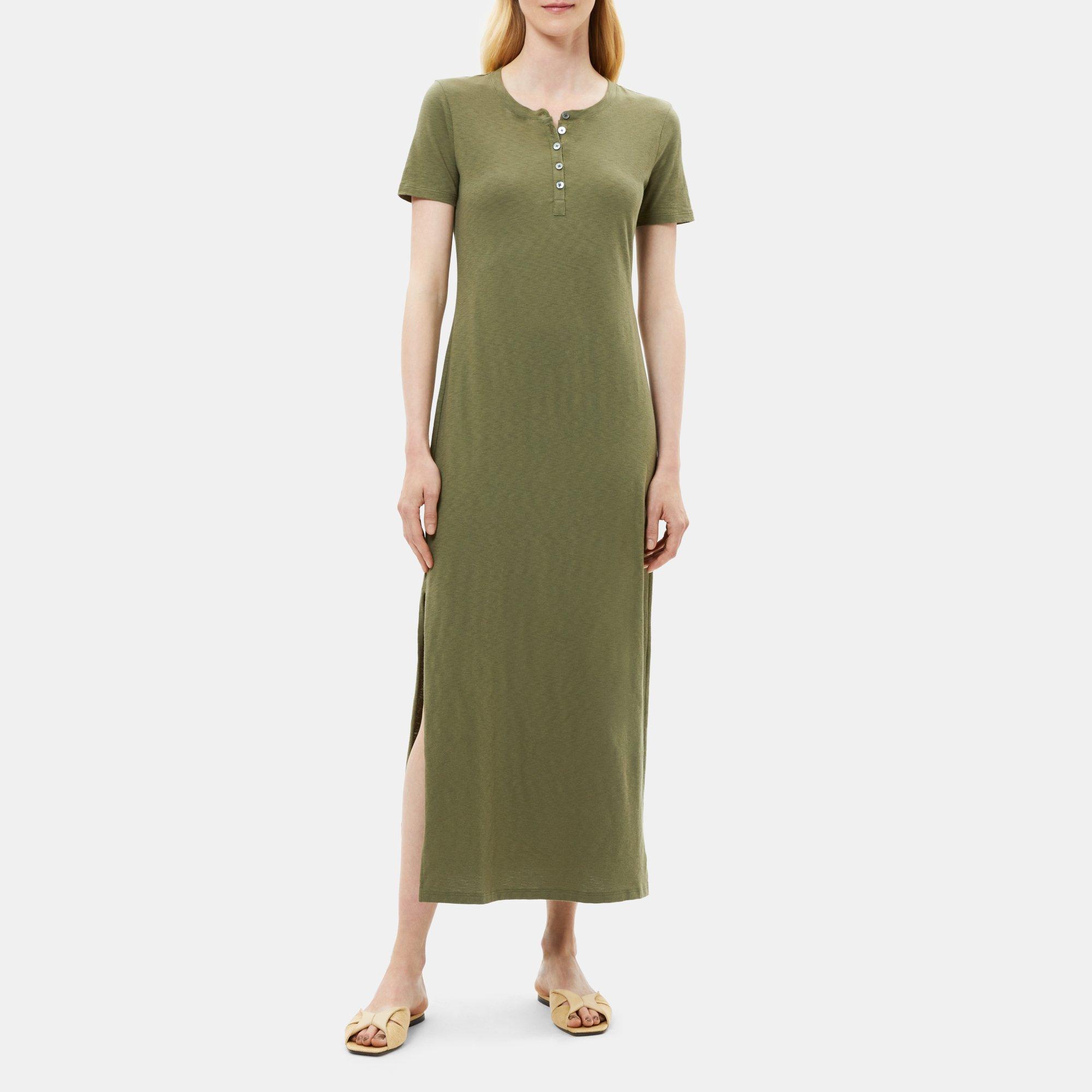 Slub Cotton Henley Maxi Dress | Theory Outlet