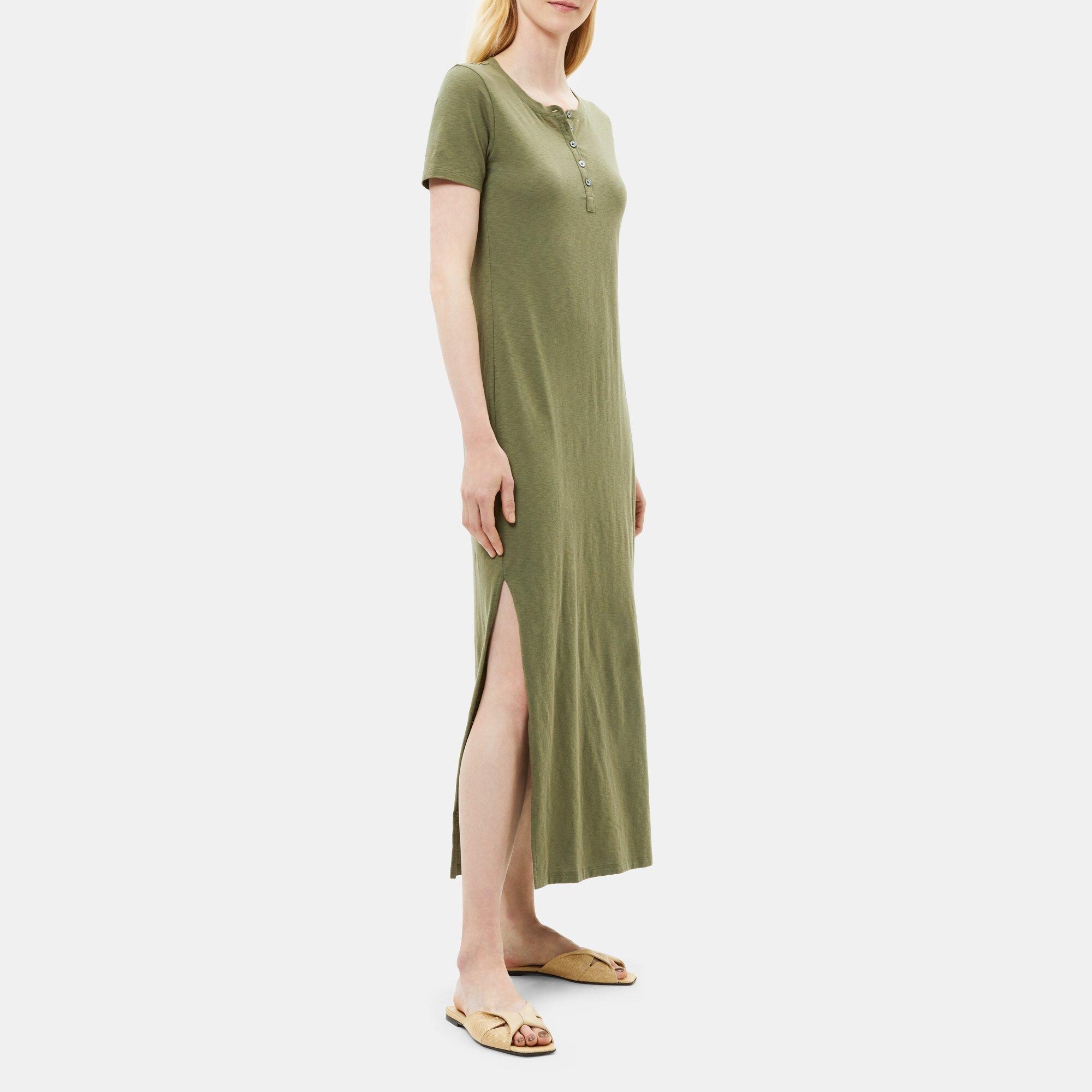 Slub Cotton Henley Maxi Dress | Theory Outlet