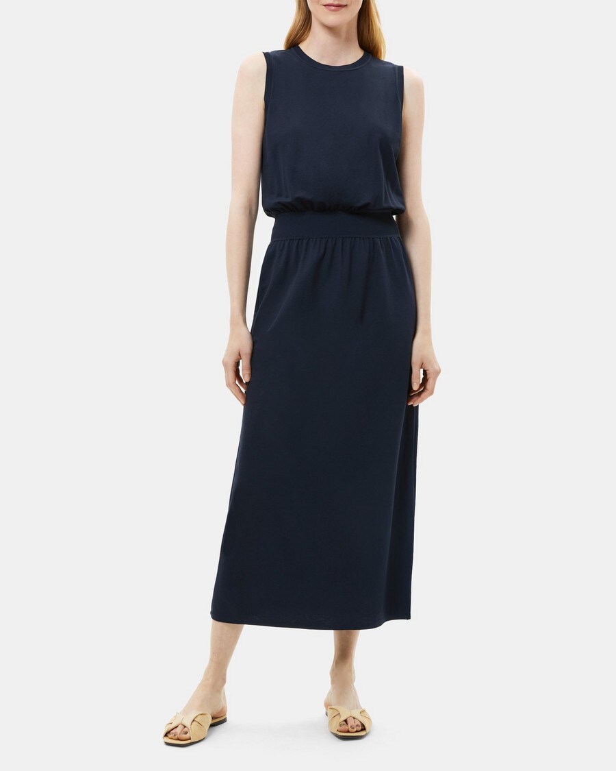 Drapey Piqué Sleeveless Dress | Theory Outlet