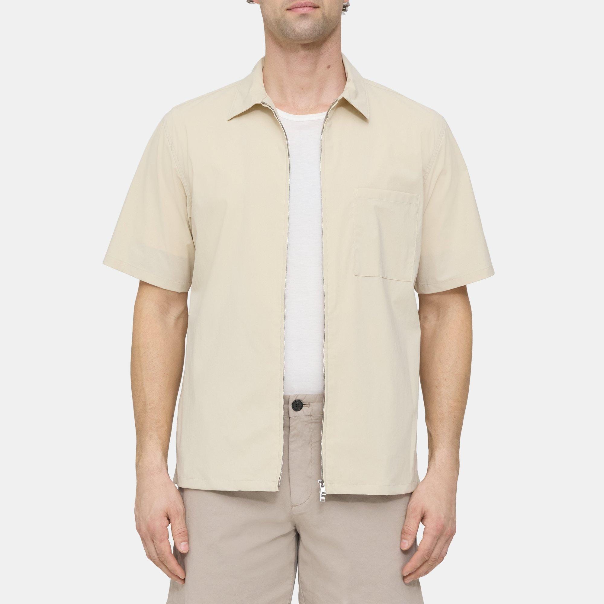 Theory Camp Collar Short-Sleeve Shirt in Recycled Nylon