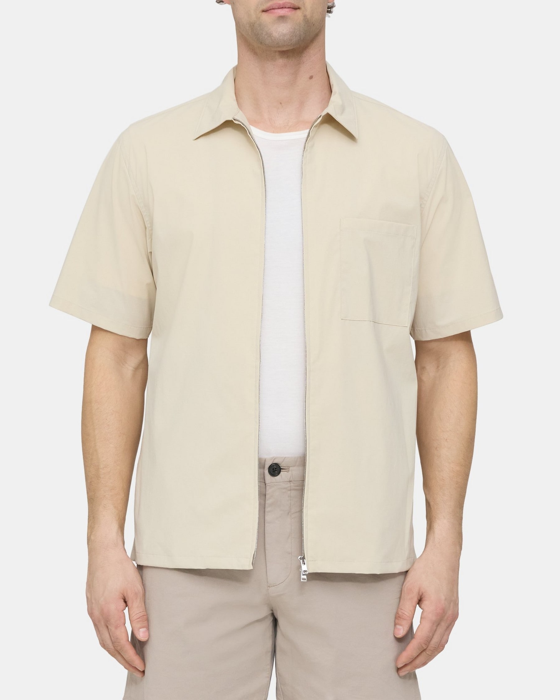 띠어리 Theory Camp Collar Short-Sleeve Shirt in Recycled Nylon,PEYOTE
