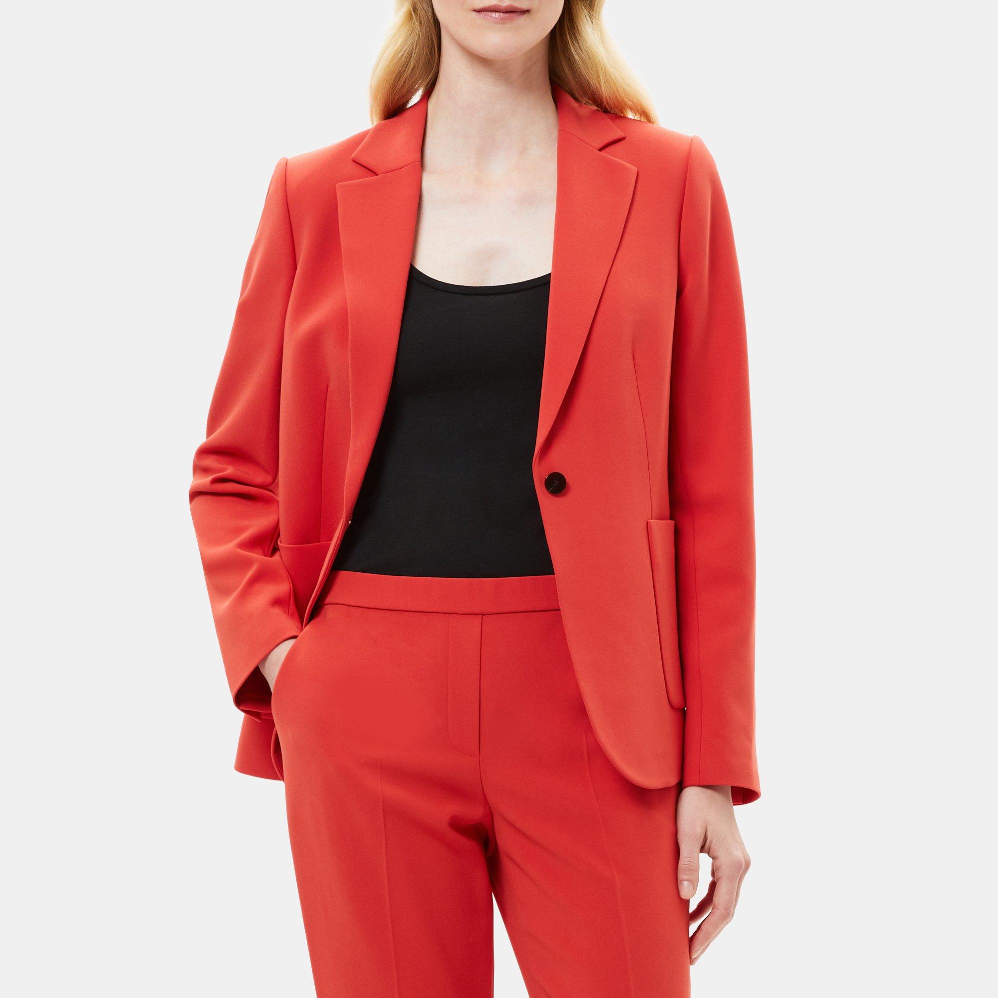 띠어리 Theory Fitted Blazer in Crepe,POPPY