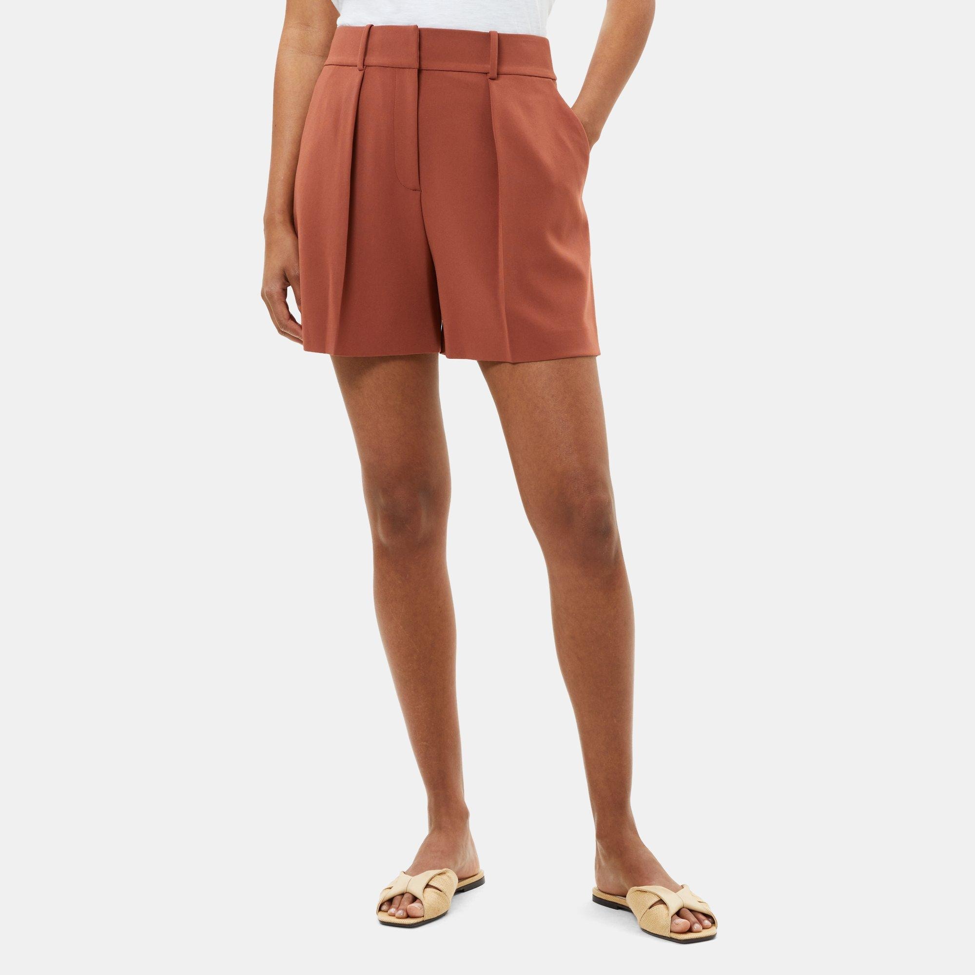 띠어리 Theory Pleated Short in Crepe,RED CLAY