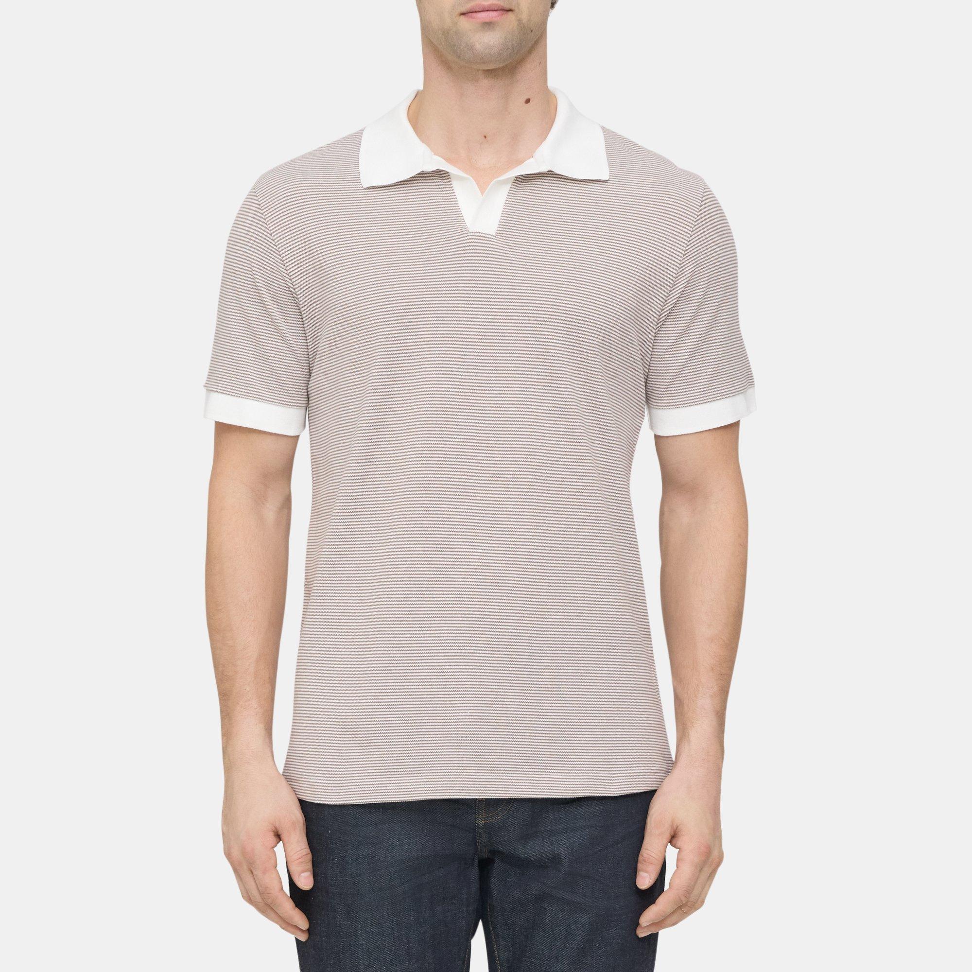 띠어리 Theory Polo Shirt in Striped Cotton Pique,FOSSIL/IVORY