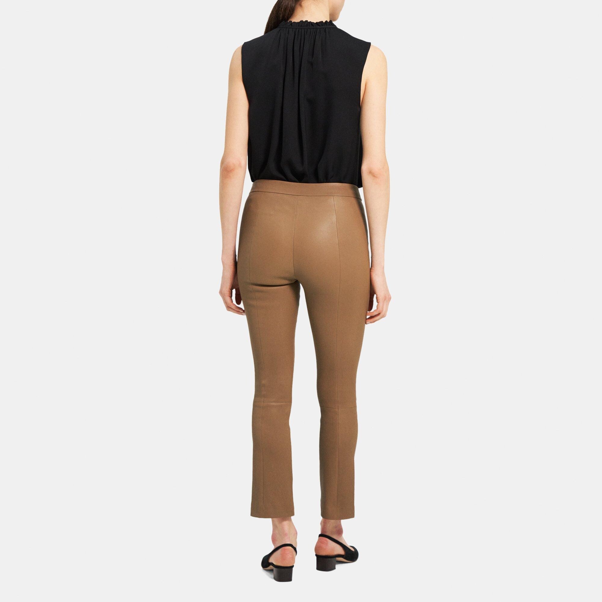 Brown Leather Slim Kick Pant | Theory Outlet