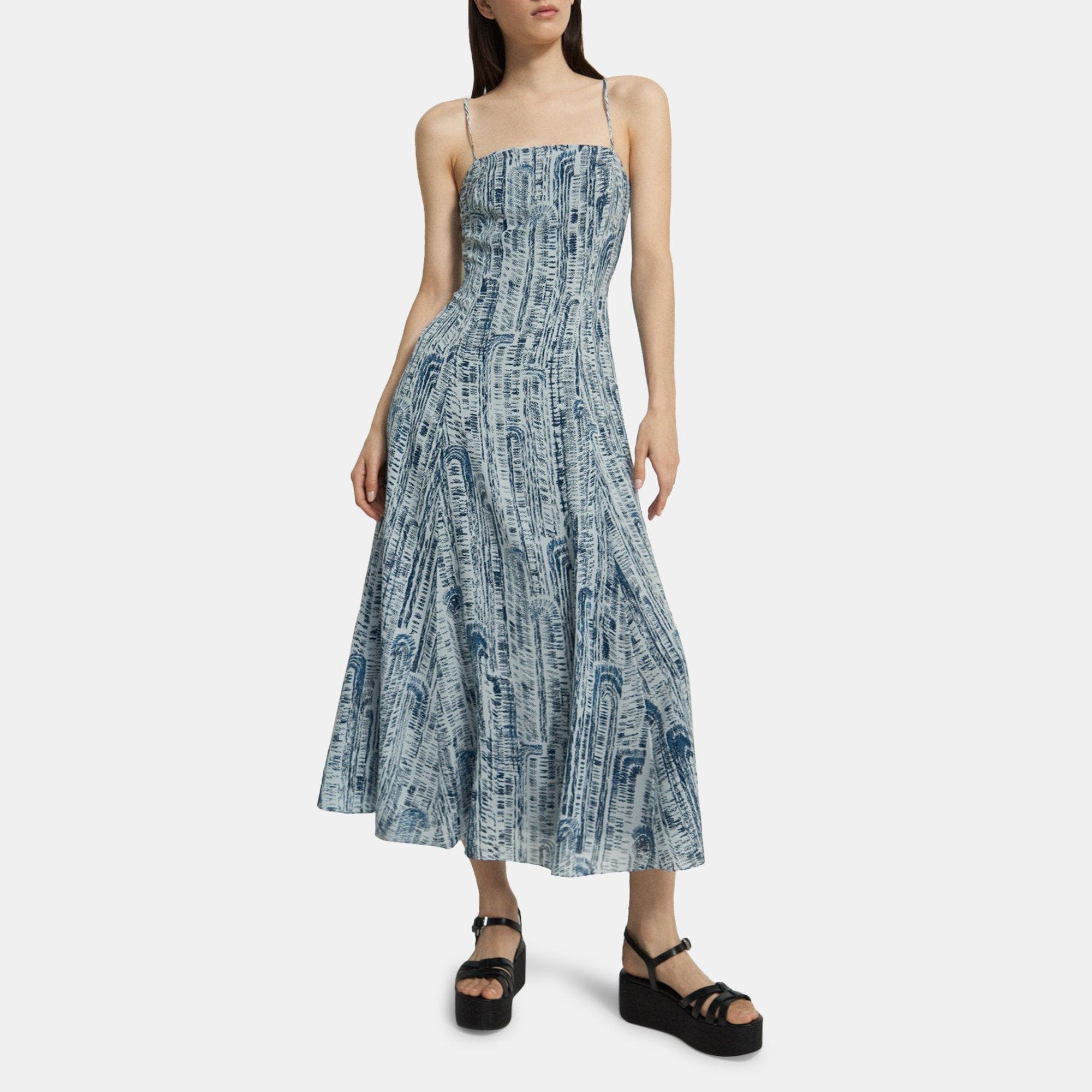 Theory Cami Midi Dress in Block Printed Silk