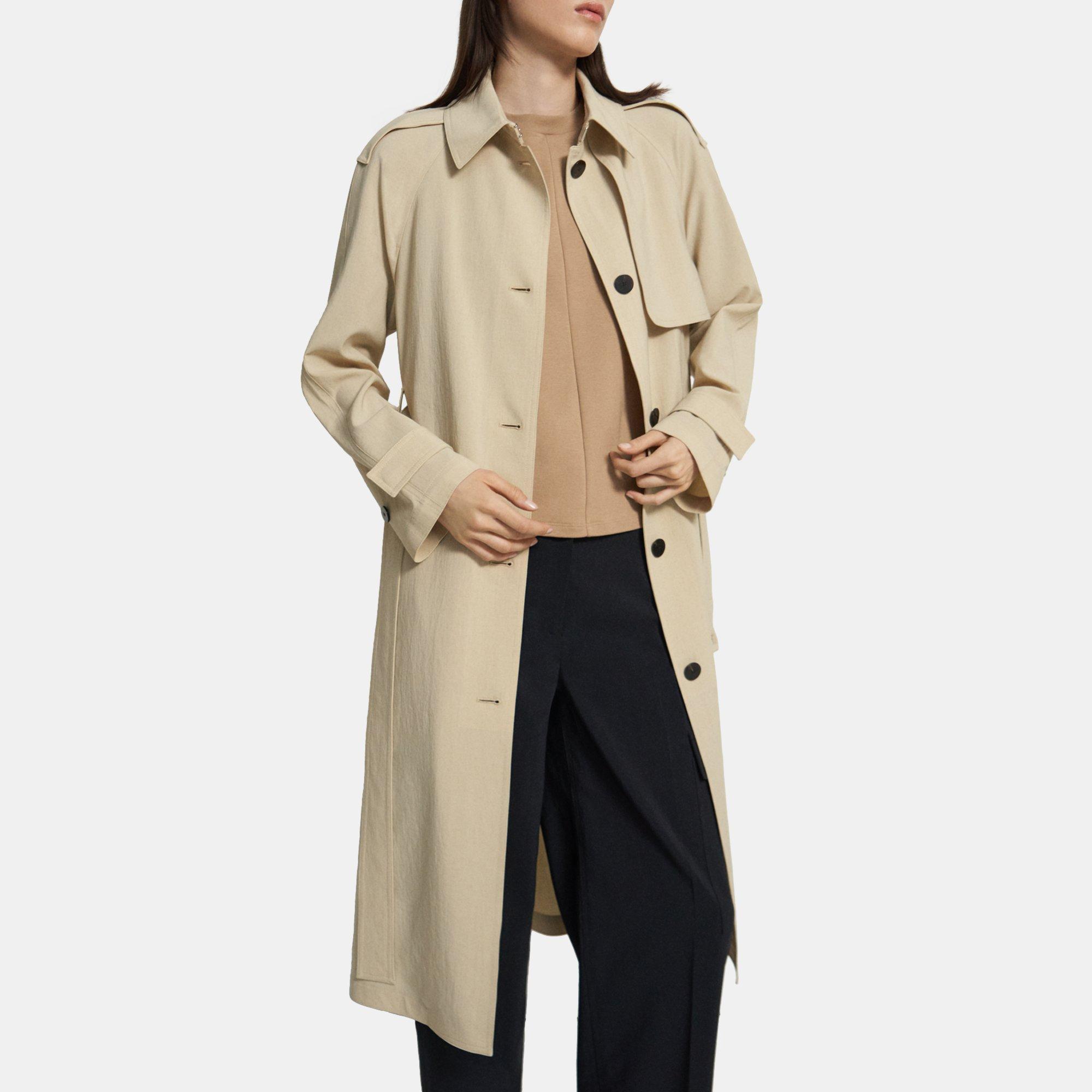 Crisp Poly Belted Trench Coat Theory Outlet