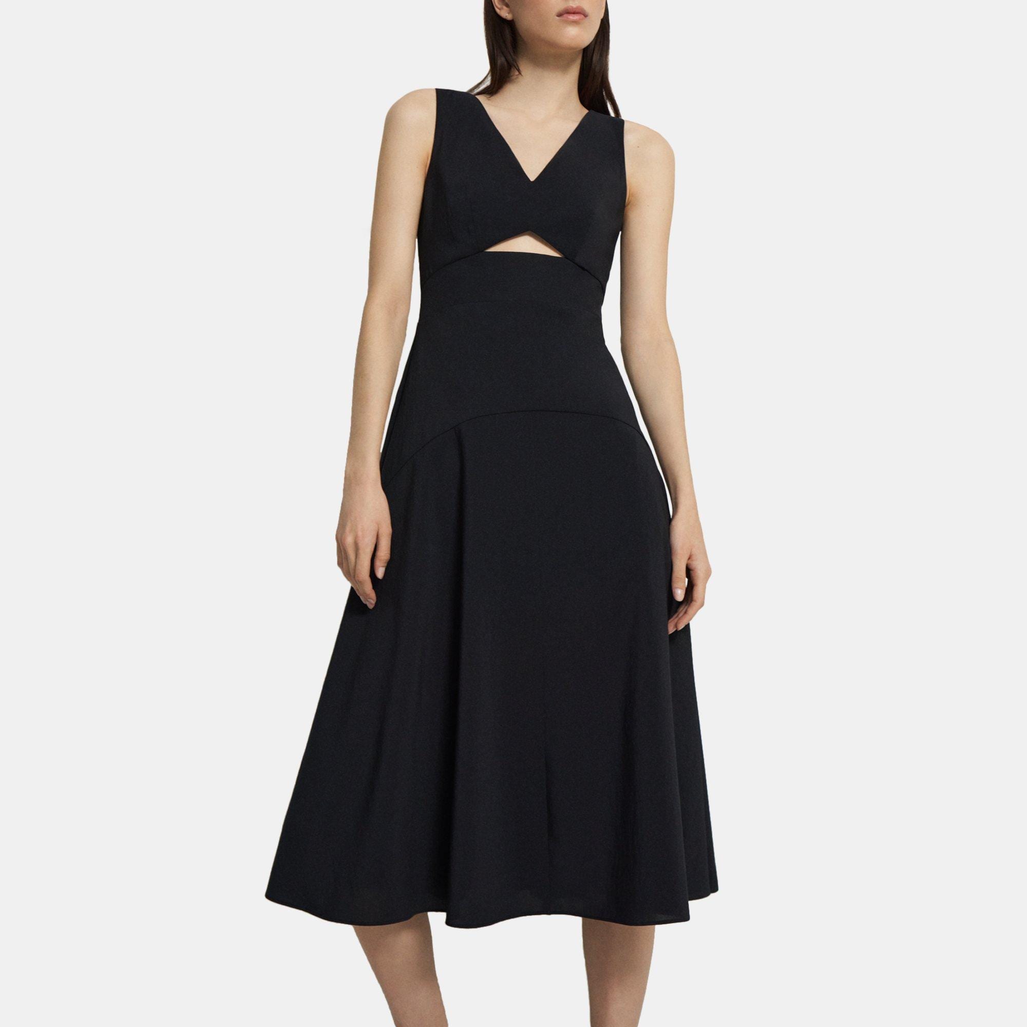 Theory Cutout Midi Dress in Crisp Poly