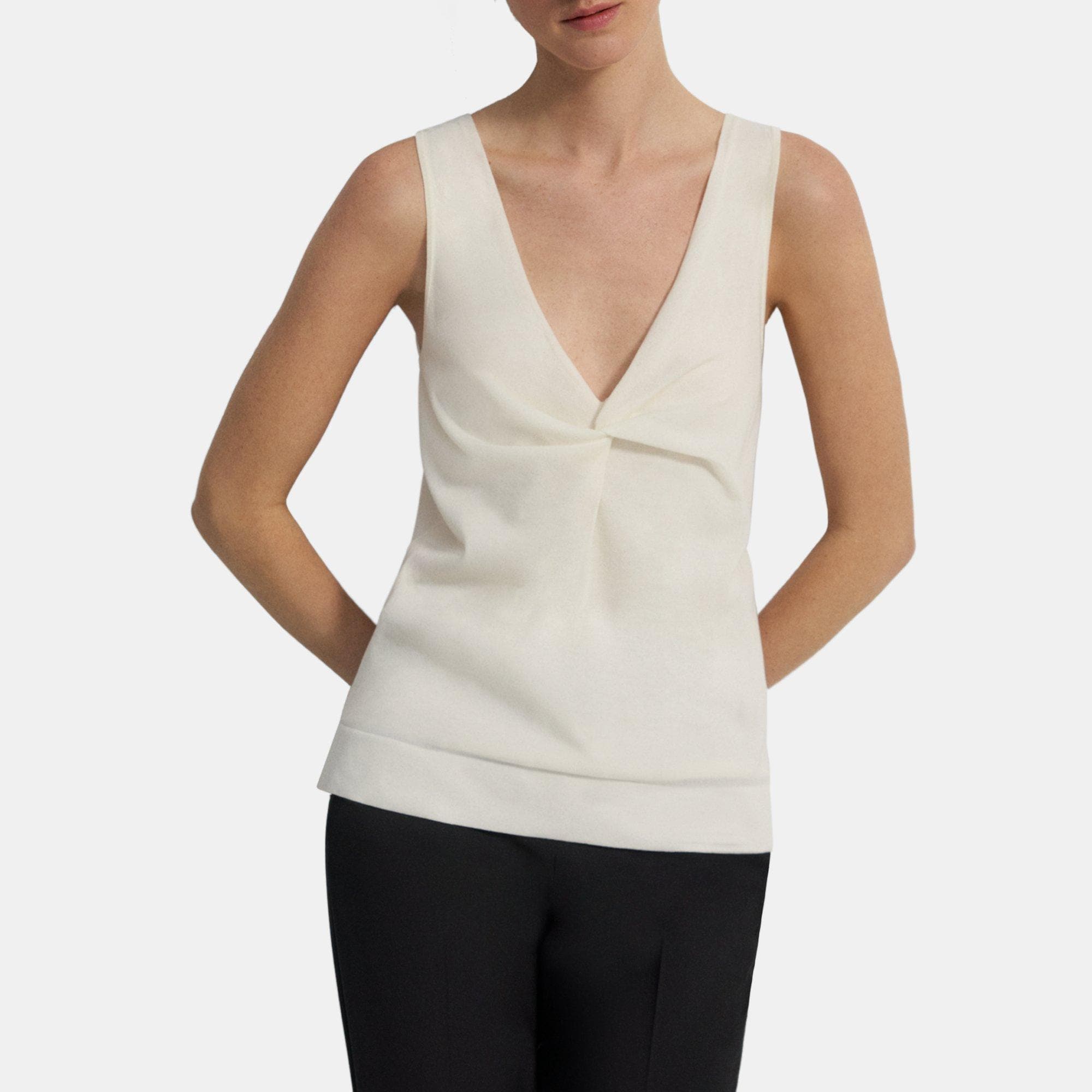 띠어리 Theory Twisted Tank Top in Cotton Blend,IVORY