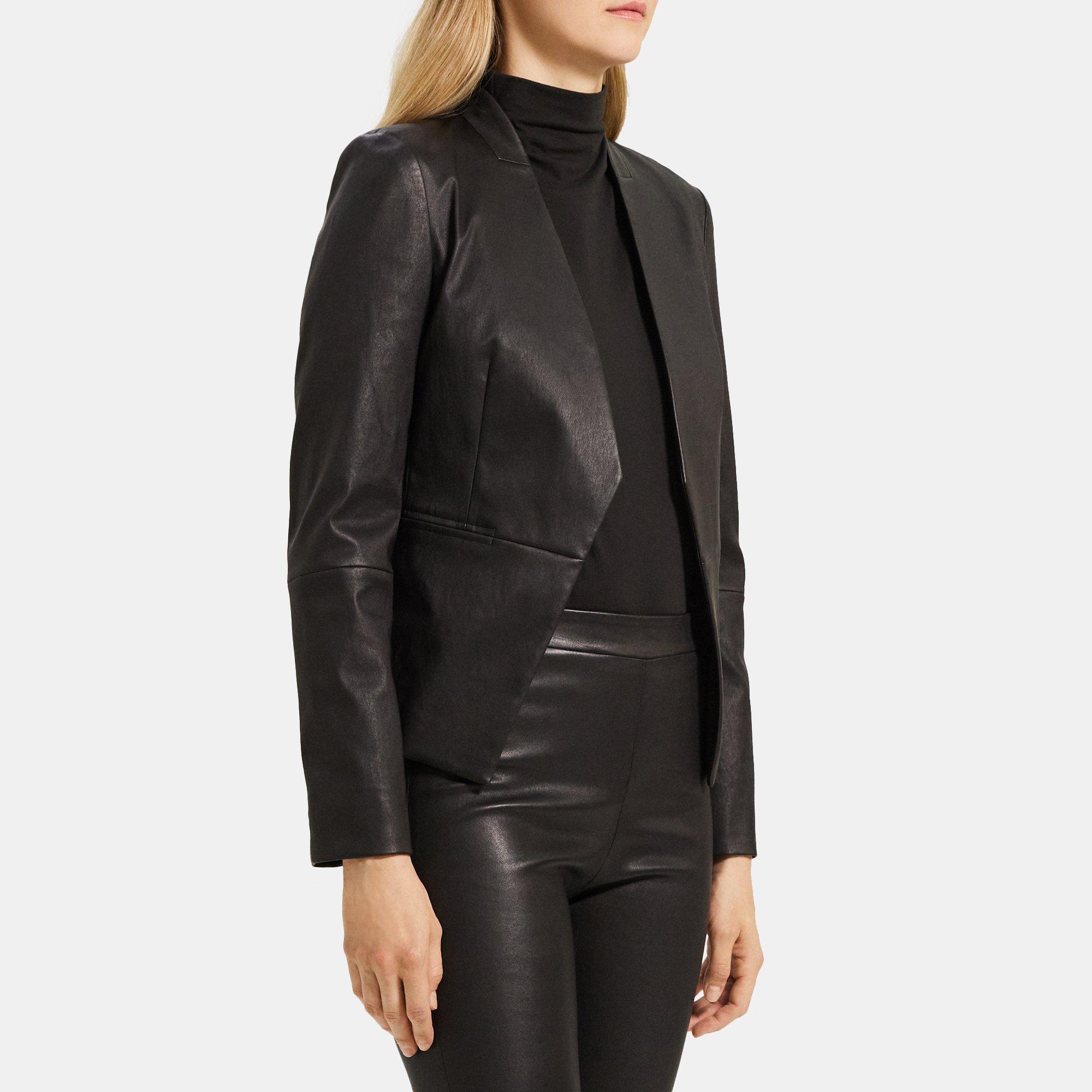 띠어리 Theory Open Blazer in Leather,BLACK