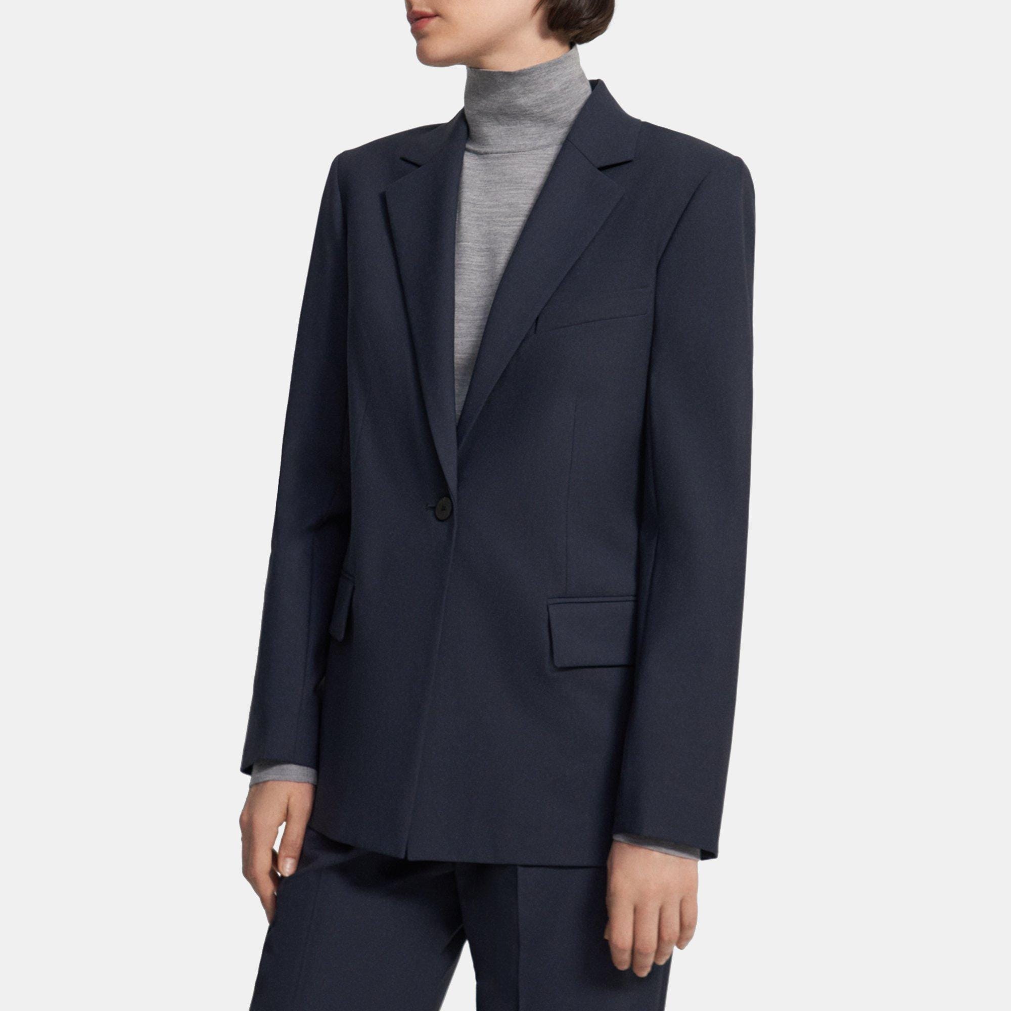 Stretch Wool Oversized Straight Blazer