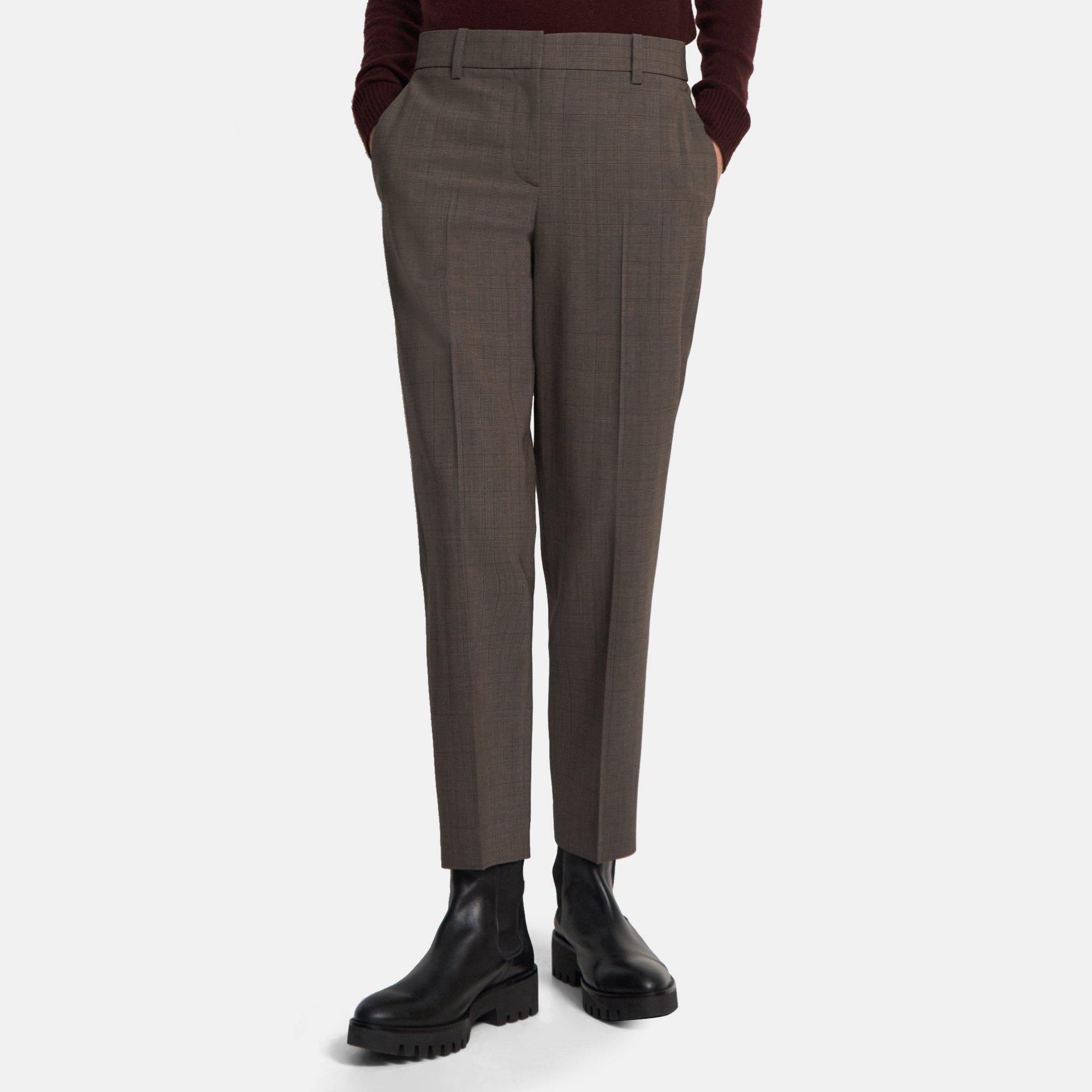 Theory Slim Cropped Pant in Plaid Stretch Wool