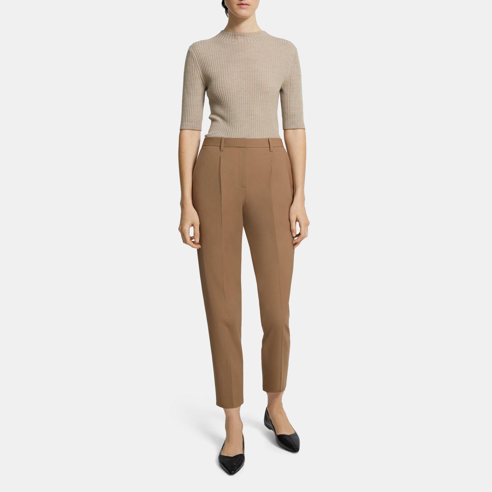 Stretch Wool Pleated Slim Cropped Pant | Theory Outlet