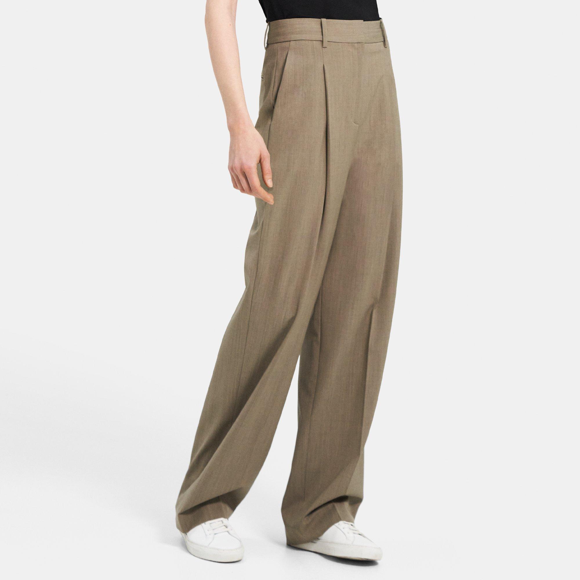 Theory Pleated Straight Leg Wool Pants