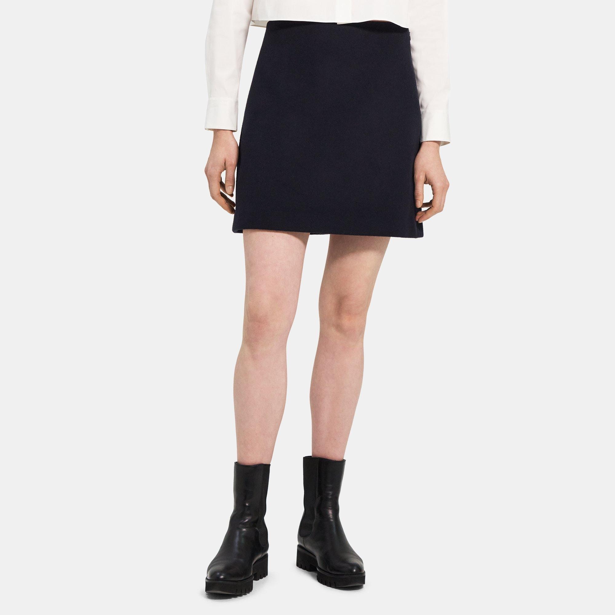 Blue Double-Face Wool-Cashmere High-Waist Mini Skirt | Theory Outlet