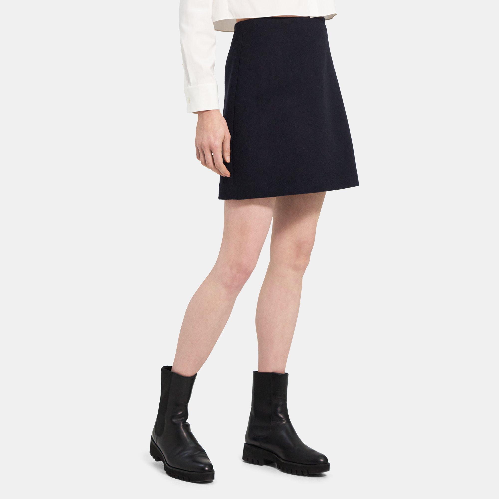 Blue Double-Face Wool-Cashmere High-Waist Mini Skirt | Theory